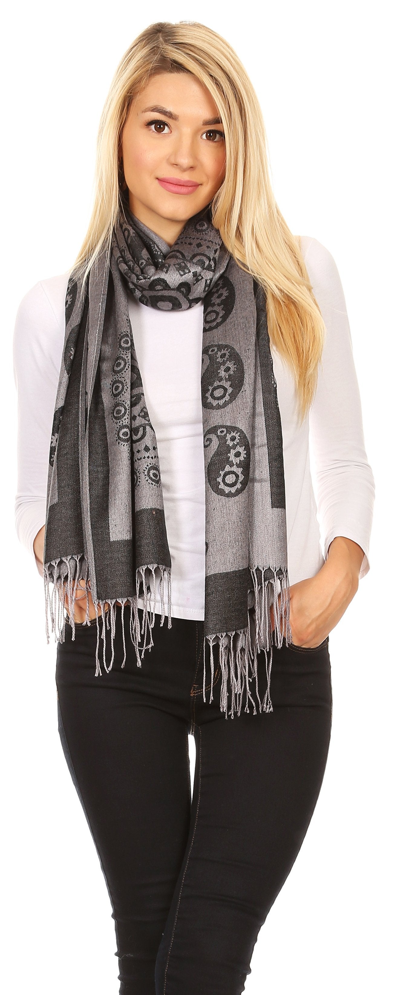 Sakkas Mia Reversible Brocade Paisley Scarf Wrap Shawl Soft and Light - Concordia Style Boutique