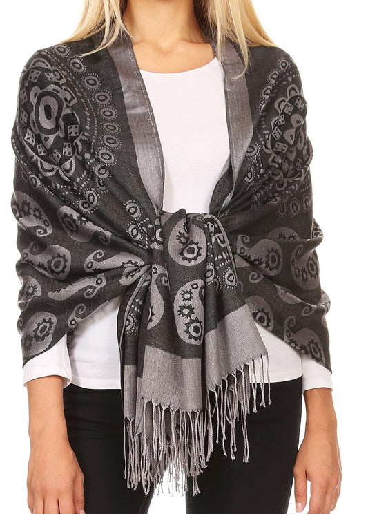 Sakkas Mia Reversible Brocade Paisley Scarf Wrap Shawl Soft and Light - Concordia Style Boutique