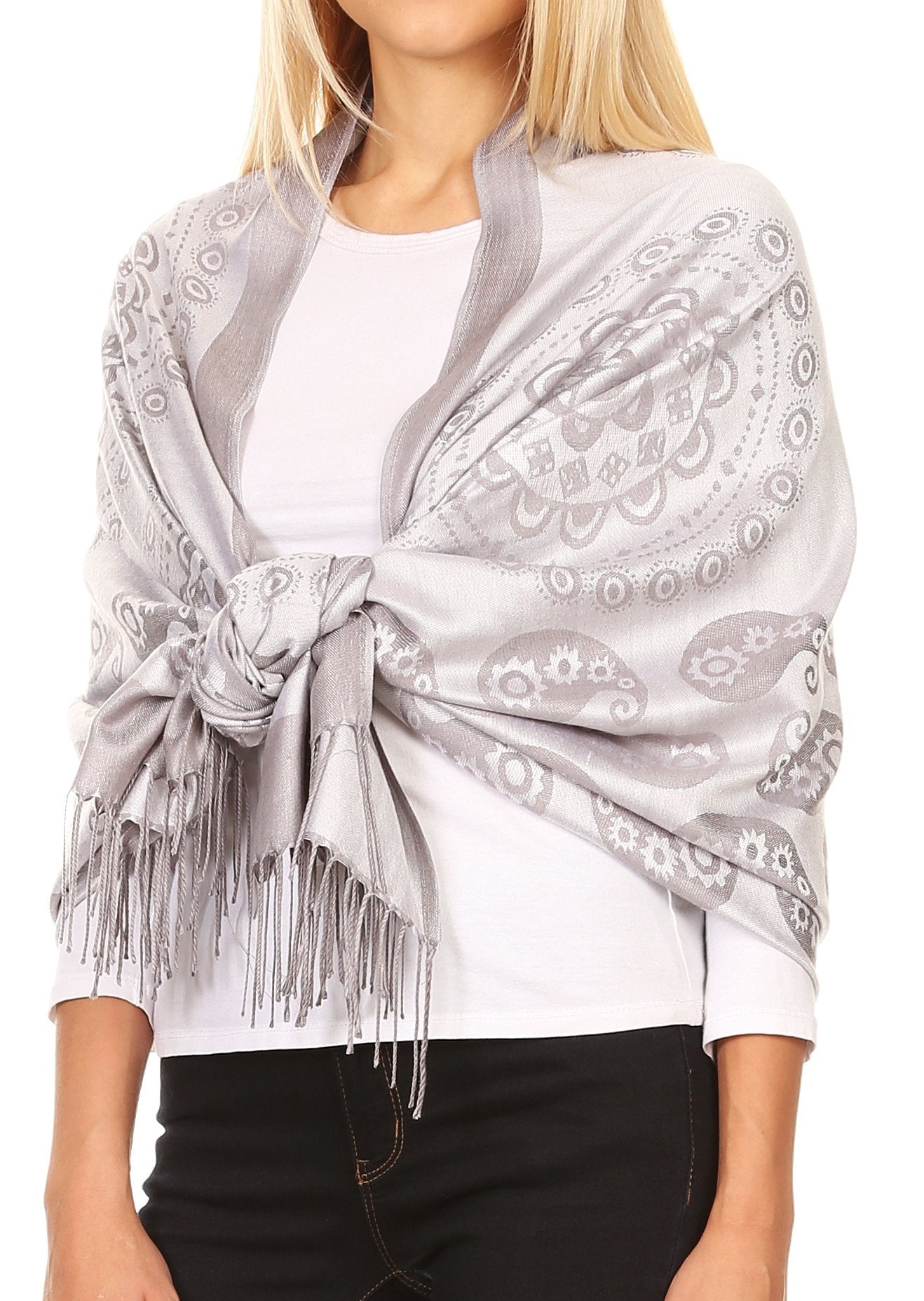 Sakkas Mia Reversible Brocade Paisley Scarf Wrap Shawl Soft and Light - Concordia Style Boutique