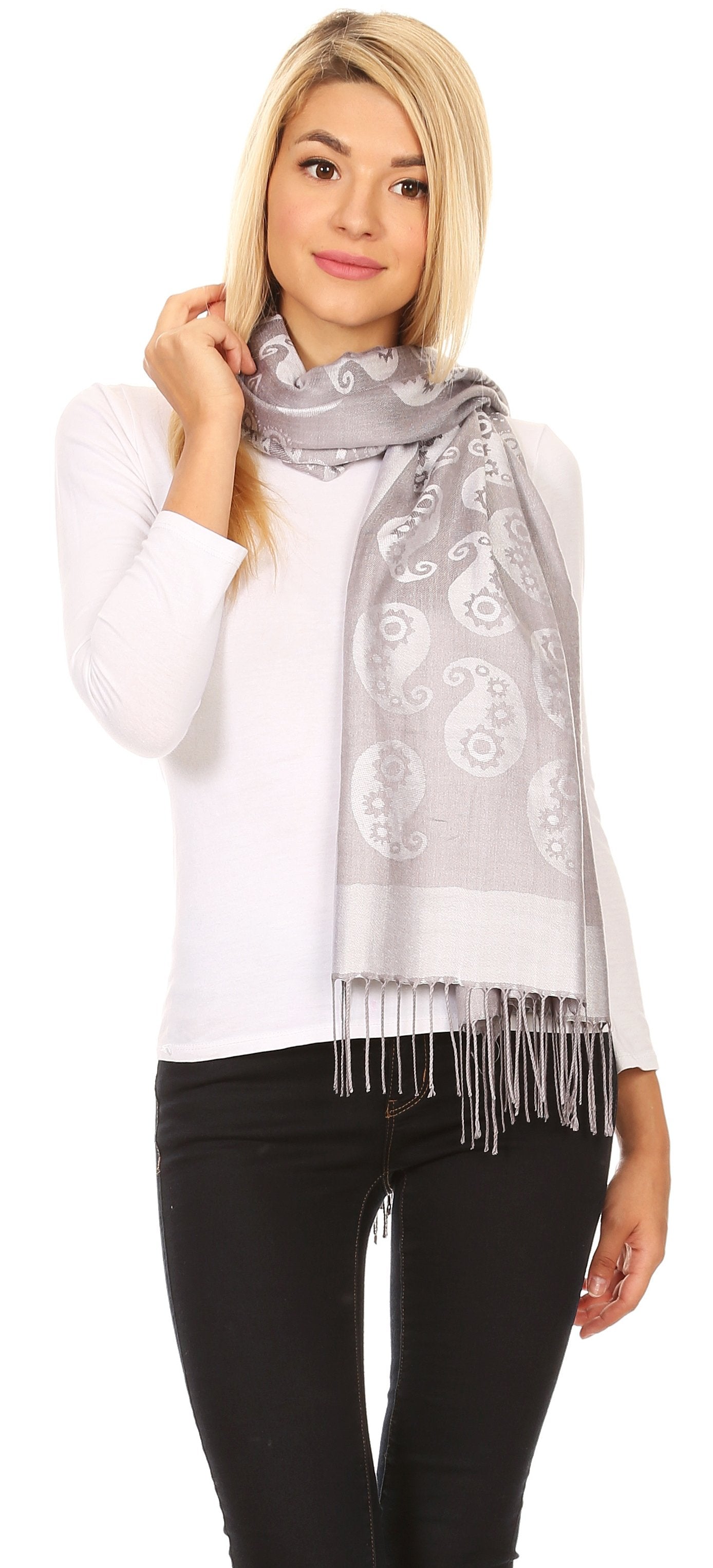 Sakkas Mia Reversible Brocade Paisley Scarf Wrap Shawl Soft and Light - Concordia Style Boutique