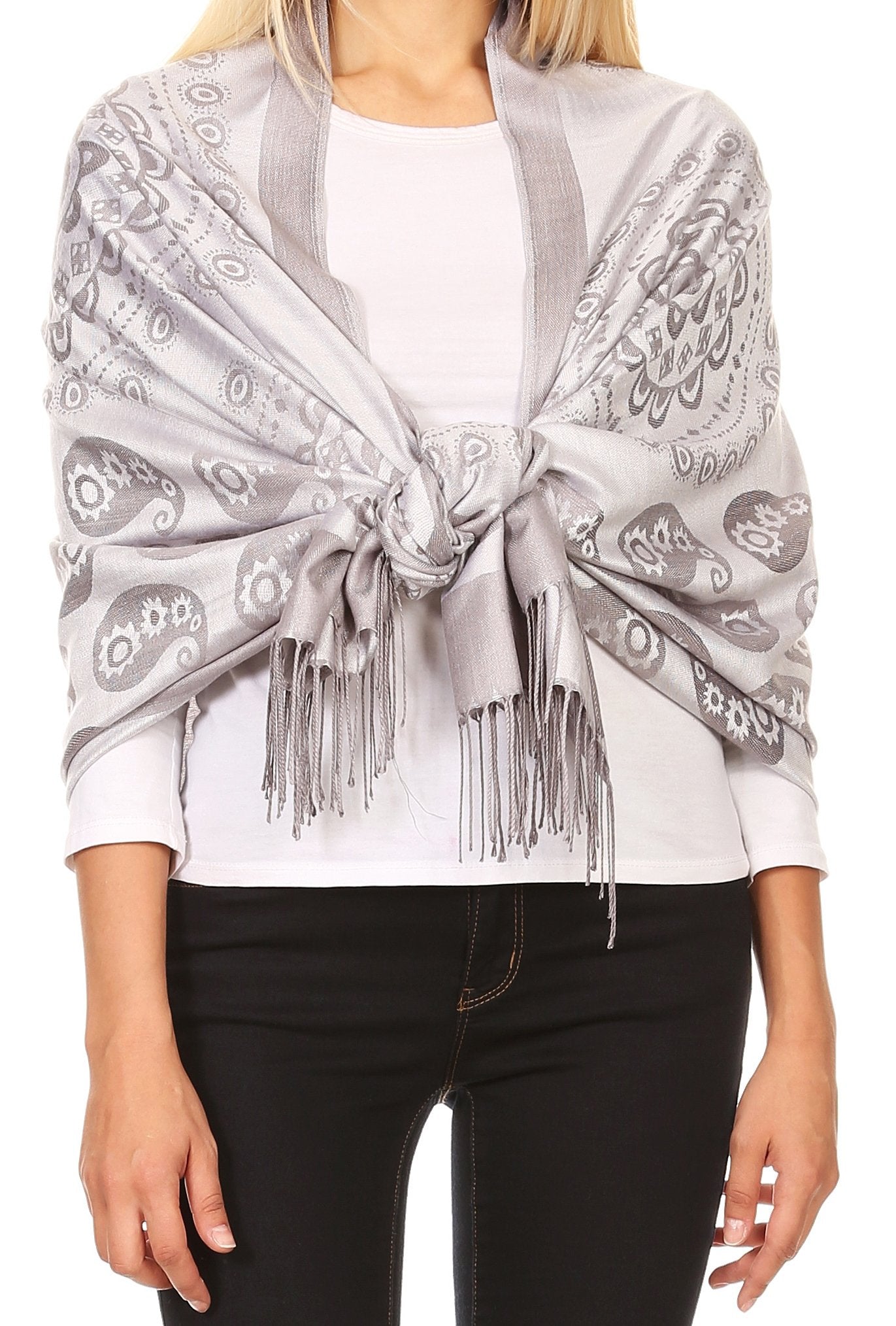 Sakkas Mia Reversible Brocade Paisley Scarf Wrap Shawl Soft and Light - Concordia Style Boutique