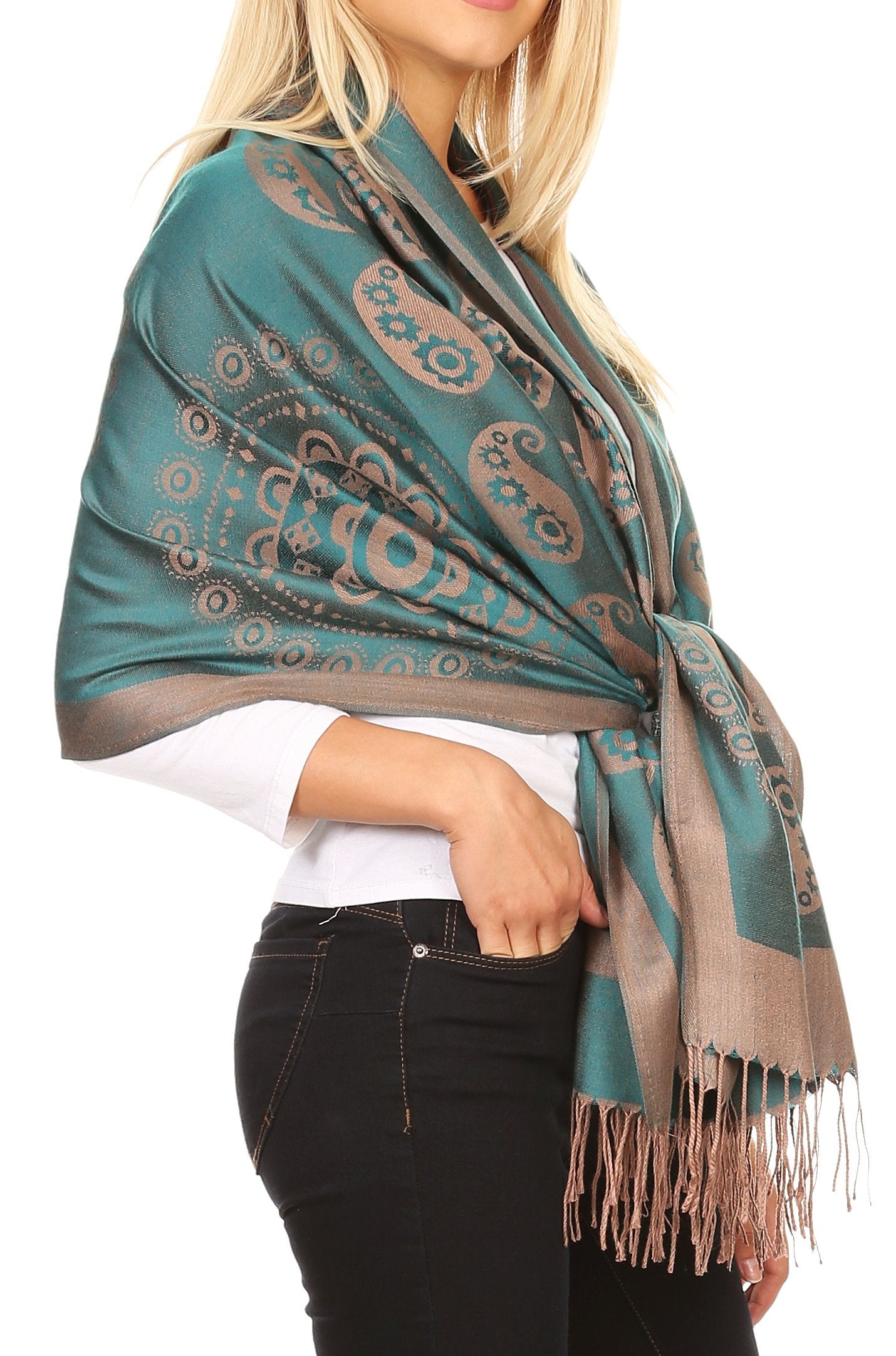 Sakkas Mia Reversible Brocade Paisley Scarf Wrap Shawl Soft and Light - Concordia Style Boutique