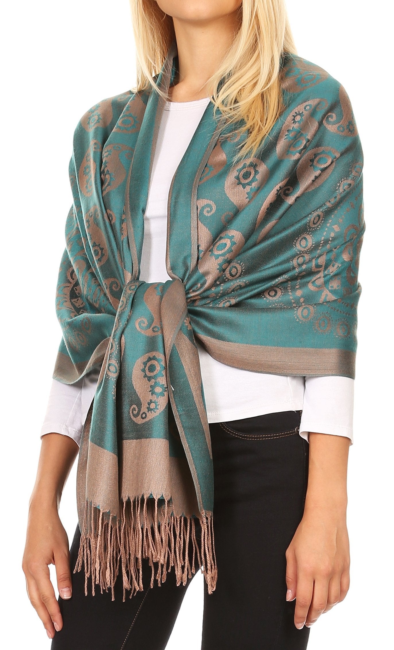 Sakkas Mia Reversible Brocade Paisley Scarf Wrap Shawl Soft and Light - Concordia Style Boutique