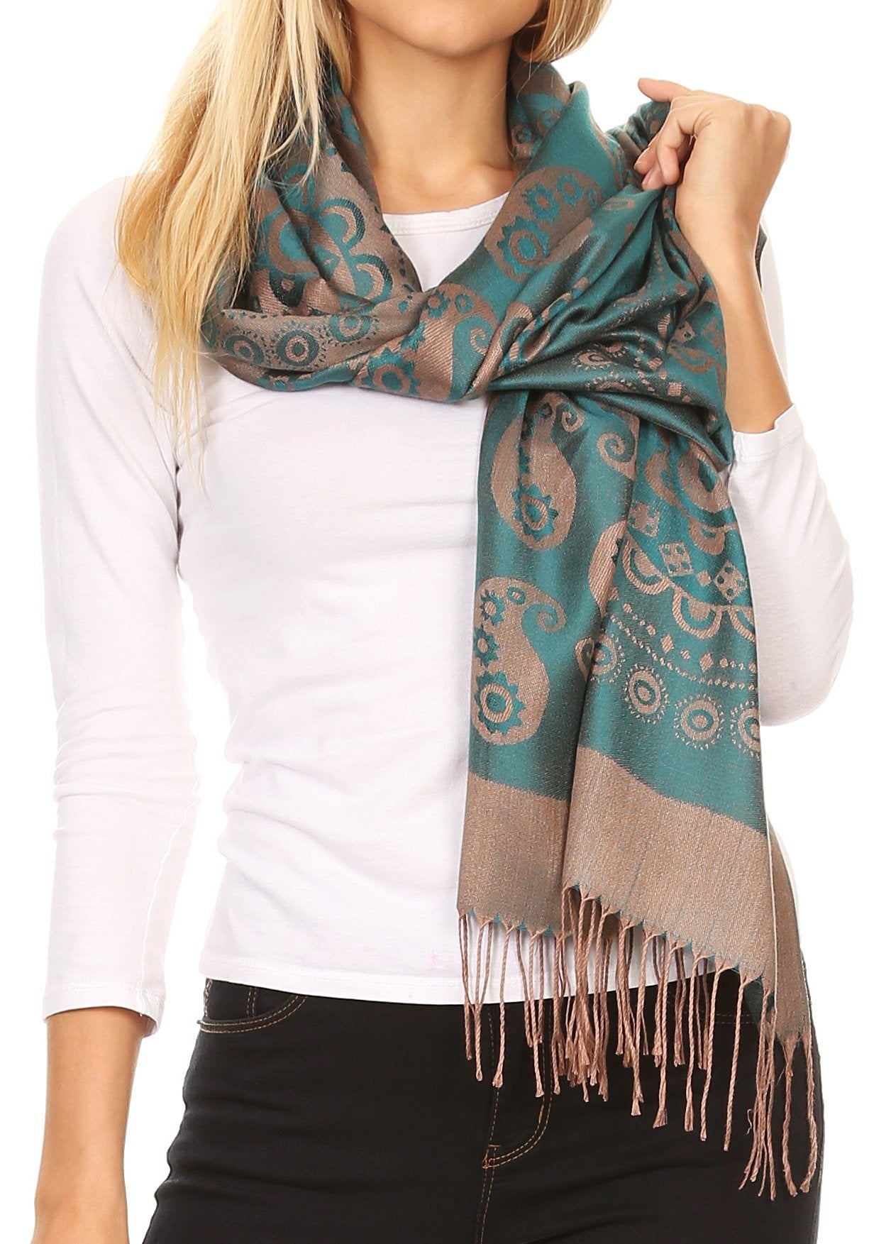 Sakkas Mia Reversible Brocade Paisley Scarf Wrap Shawl Soft and Light - Concordia Style Boutique