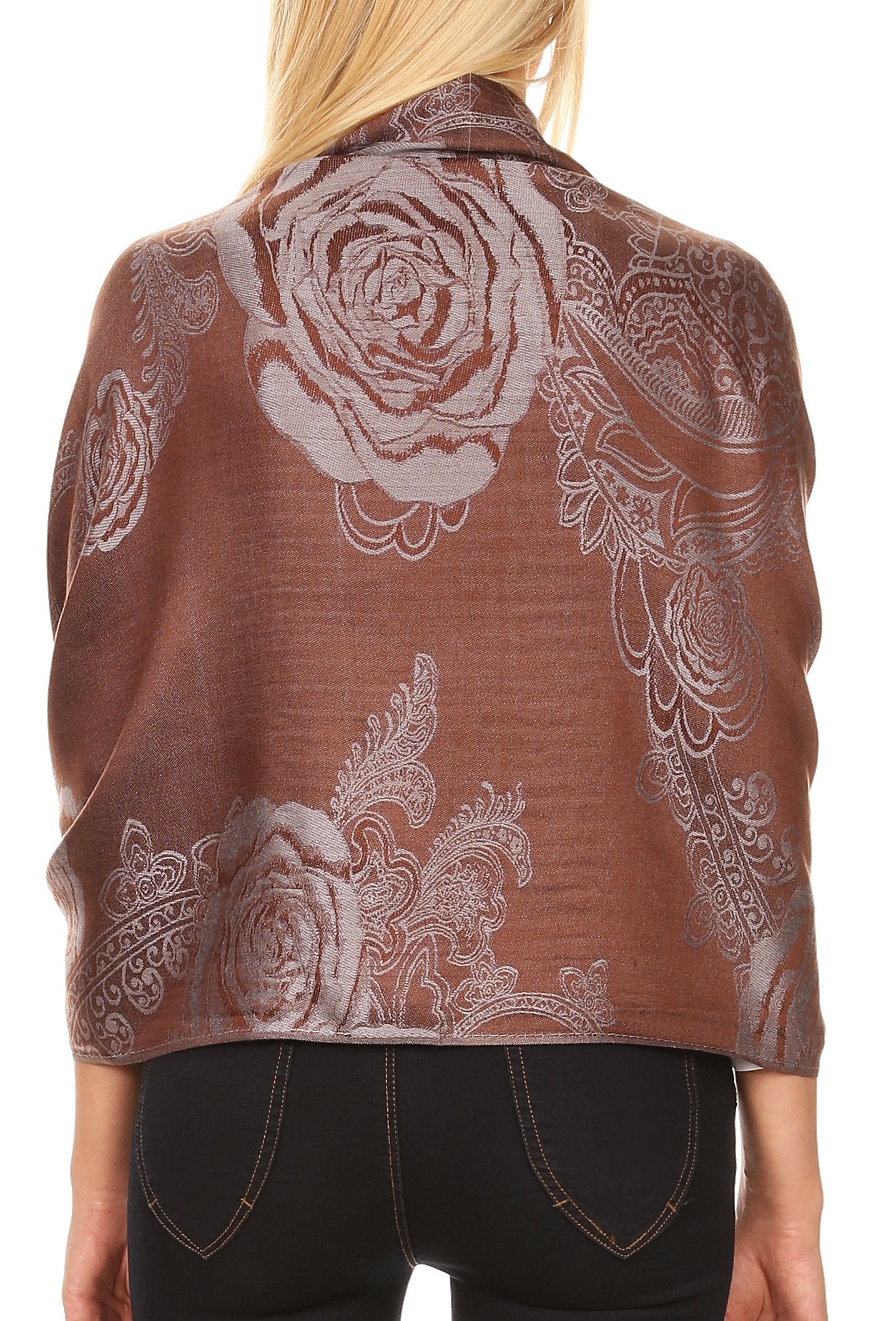 Sakkas Tessa Reversible Rose Brocade Warm Soft Scarf Wrap Stole with Fringe - Concordia Style Boutique