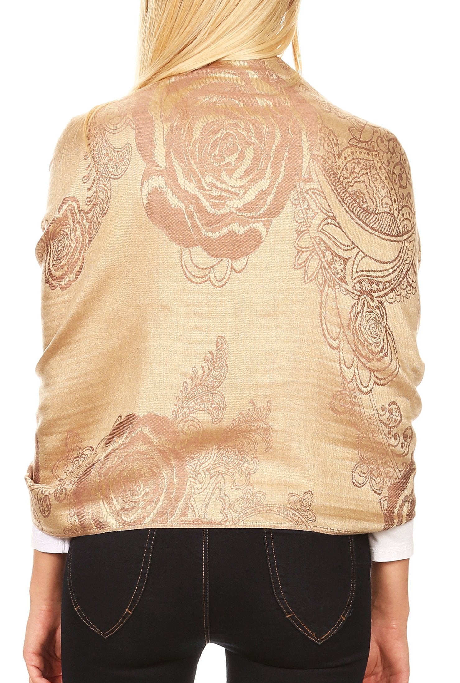 Sakkas Tessa Reversible Rose Brocade Warm Soft Scarf Wrap Stole with Fringe - Concordia Style Boutique