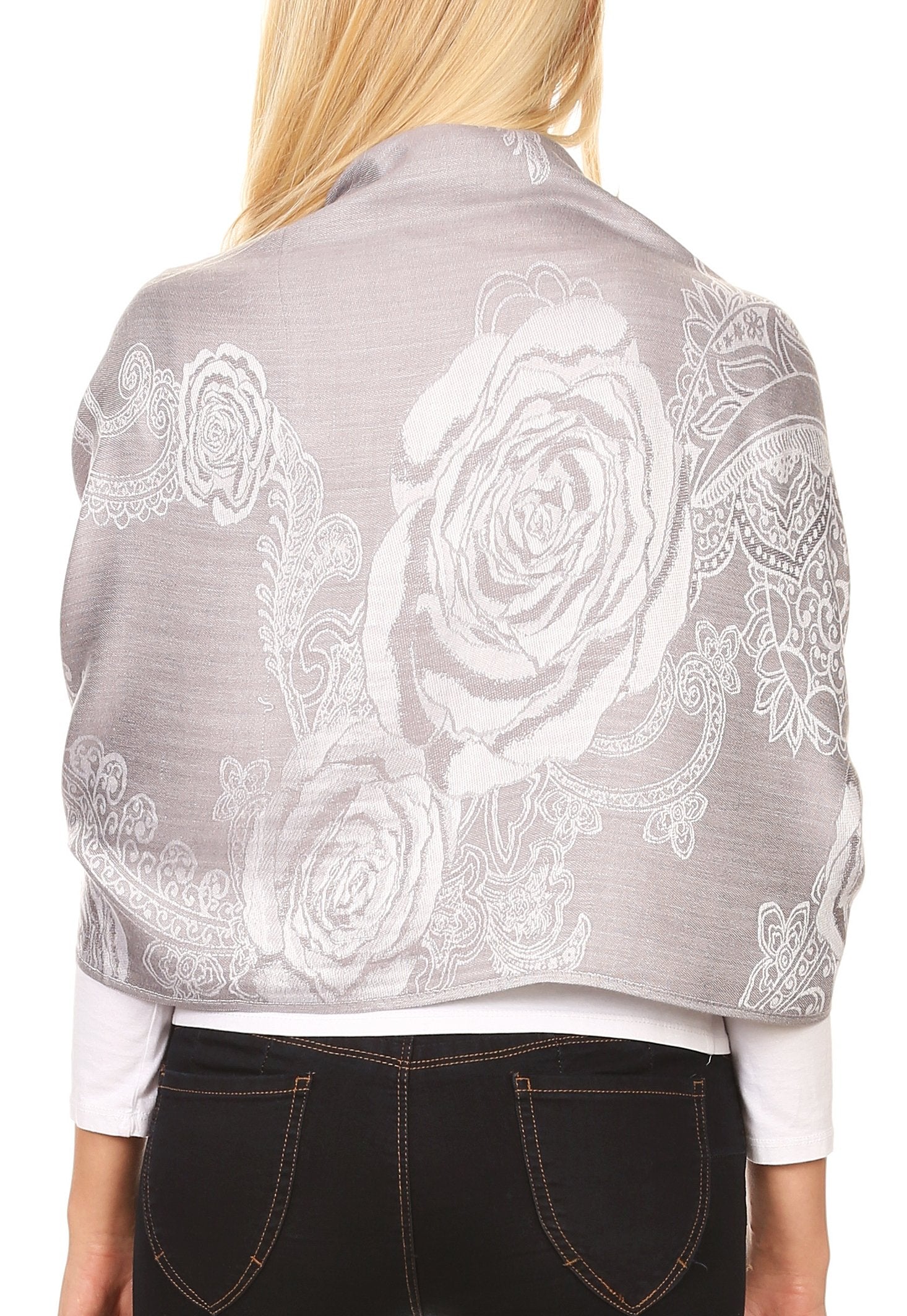 Sakkas Tessa Reversible Rose Brocade Warm Soft Scarf Wrap Stole with Fringe - Concordia Style Boutique