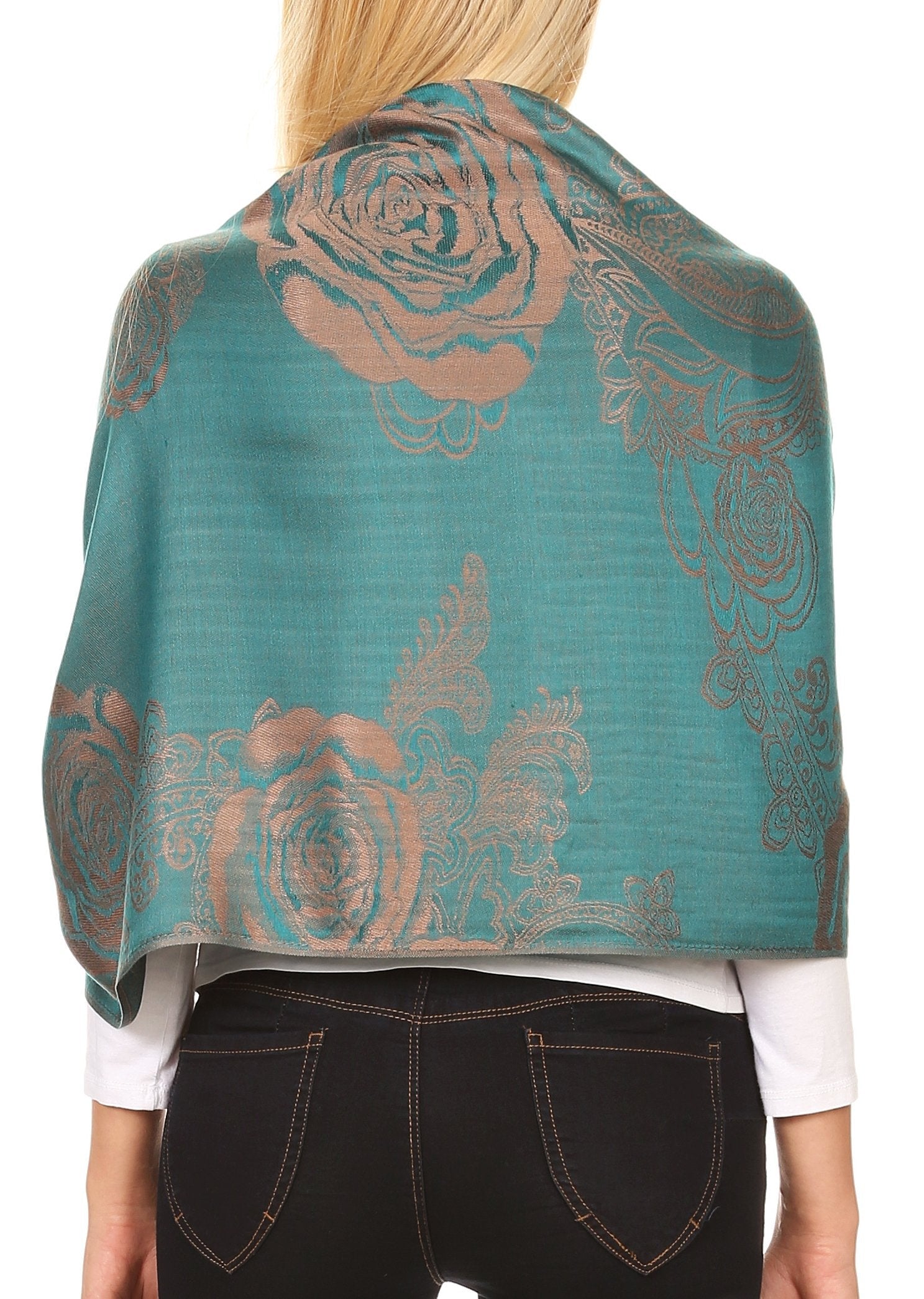 Sakkas Tessa Reversible Rose Brocade Warm Soft Scarf Wrap Stole with Fringe - Concordia Style Boutique