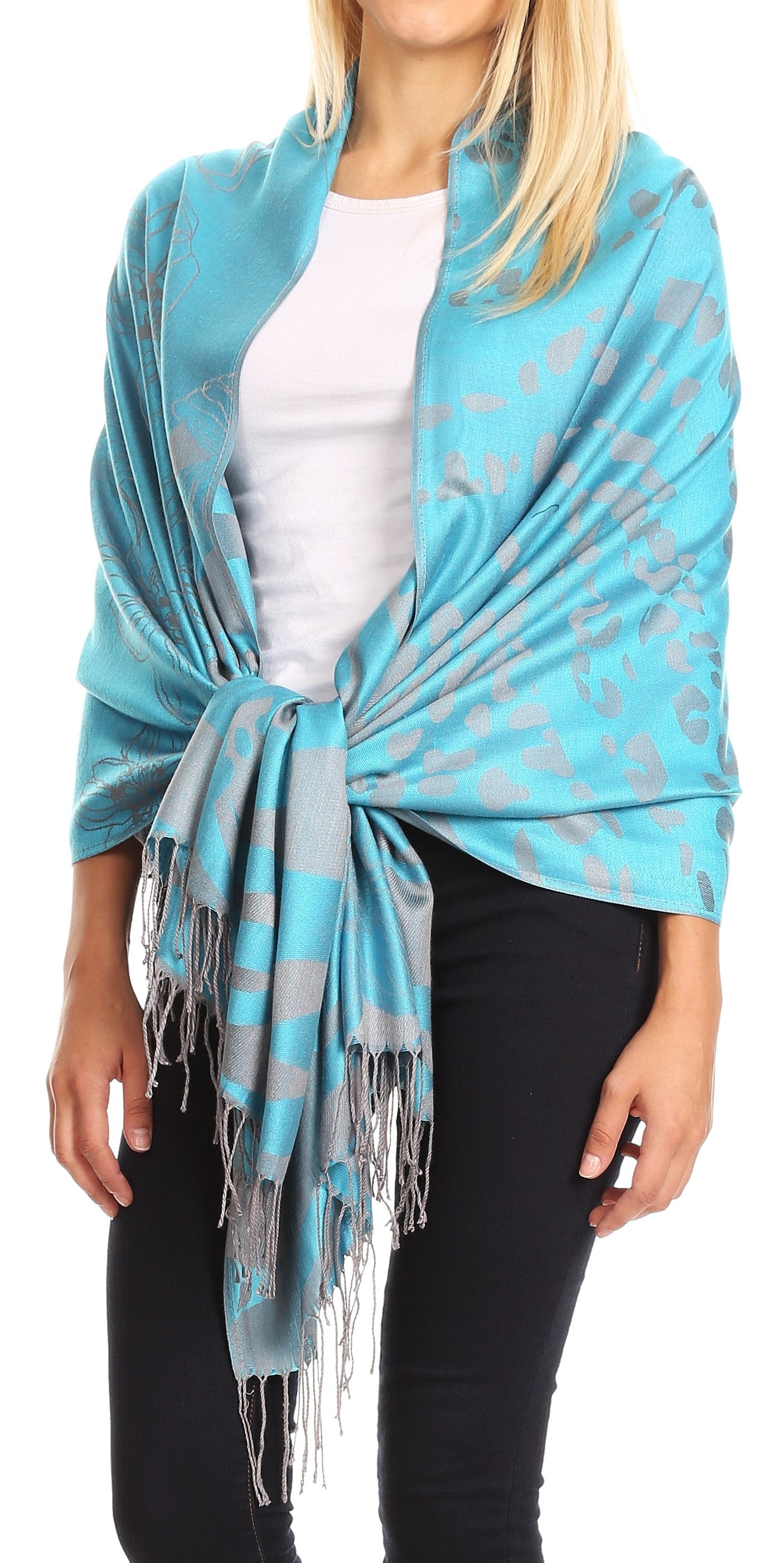 Sakkas Salome Reversible Silky soft Wrap Shawl Scarf with Lovely Floral Brocade - Concordia Style Boutique
