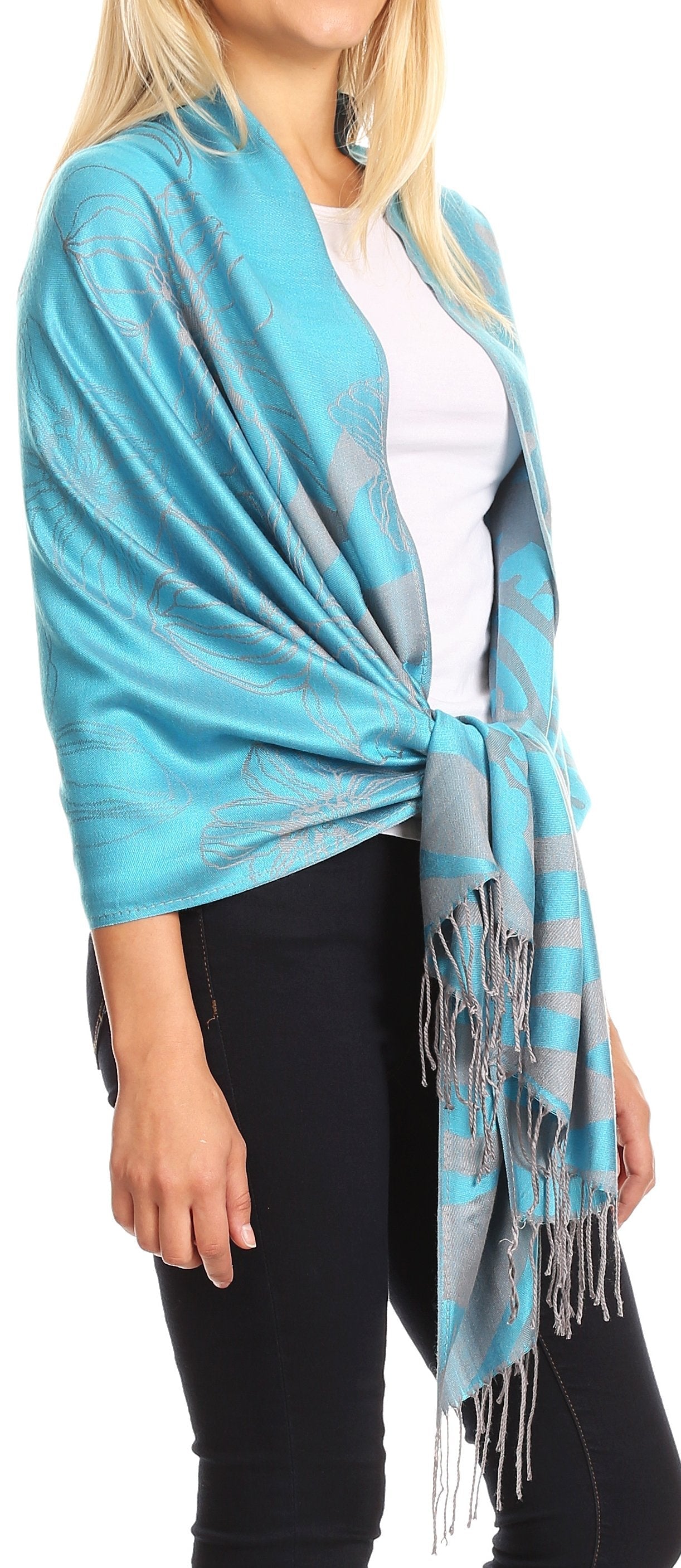 Sakkas Salome Reversible Silky soft Wrap Shawl Scarf with Lovely Floral Brocade - Concordia Style Boutique