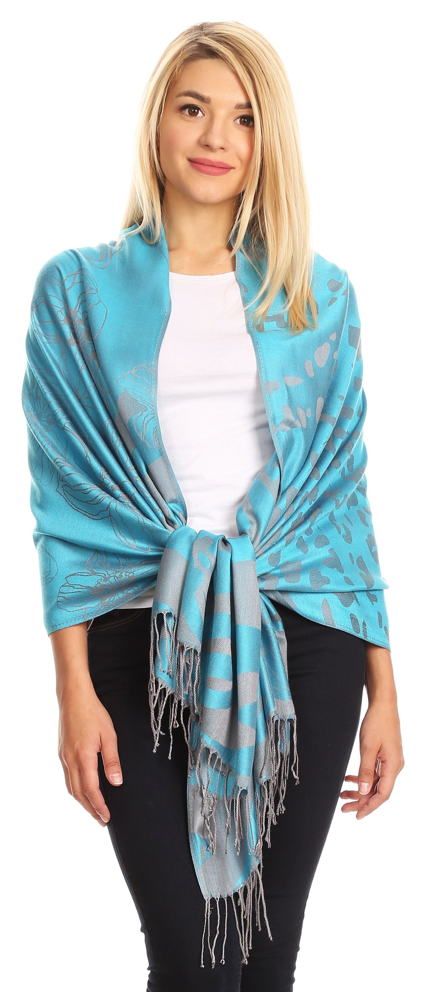Sakkas Salome Reversible Silky soft Wrap Shawl Scarf with Lovely Floral Brocade - Concordia Style Boutique