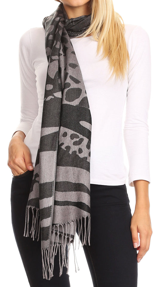 Sakkas Salome Reversible Silky soft Wrap Shawl Scarf with Lovely Floral Brocade - Concordia Style Boutique