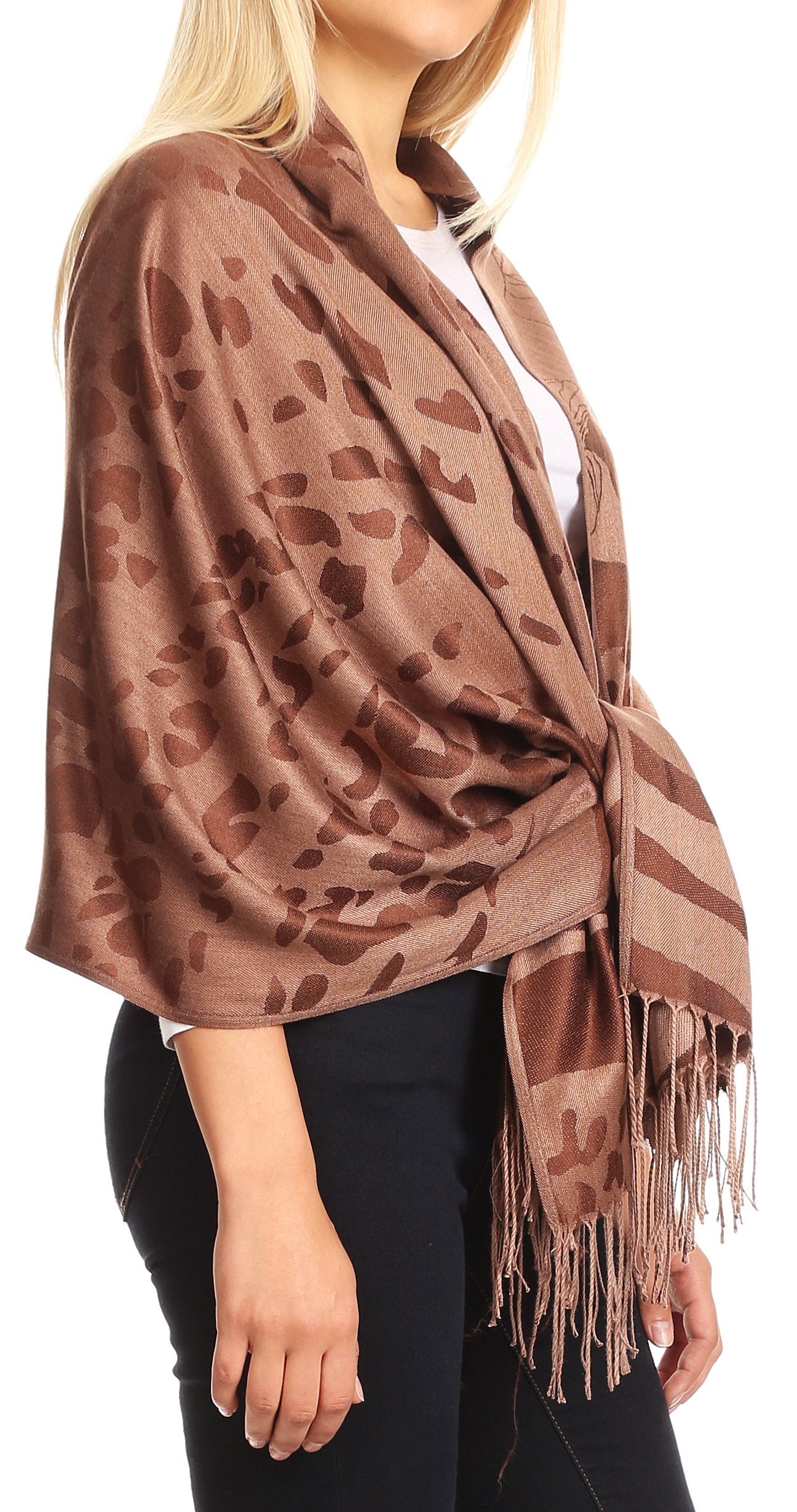 Sakkas Salome Reversible Silky soft Wrap Shawl Scarf with Lovely Floral Brocade - Concordia Style Boutique