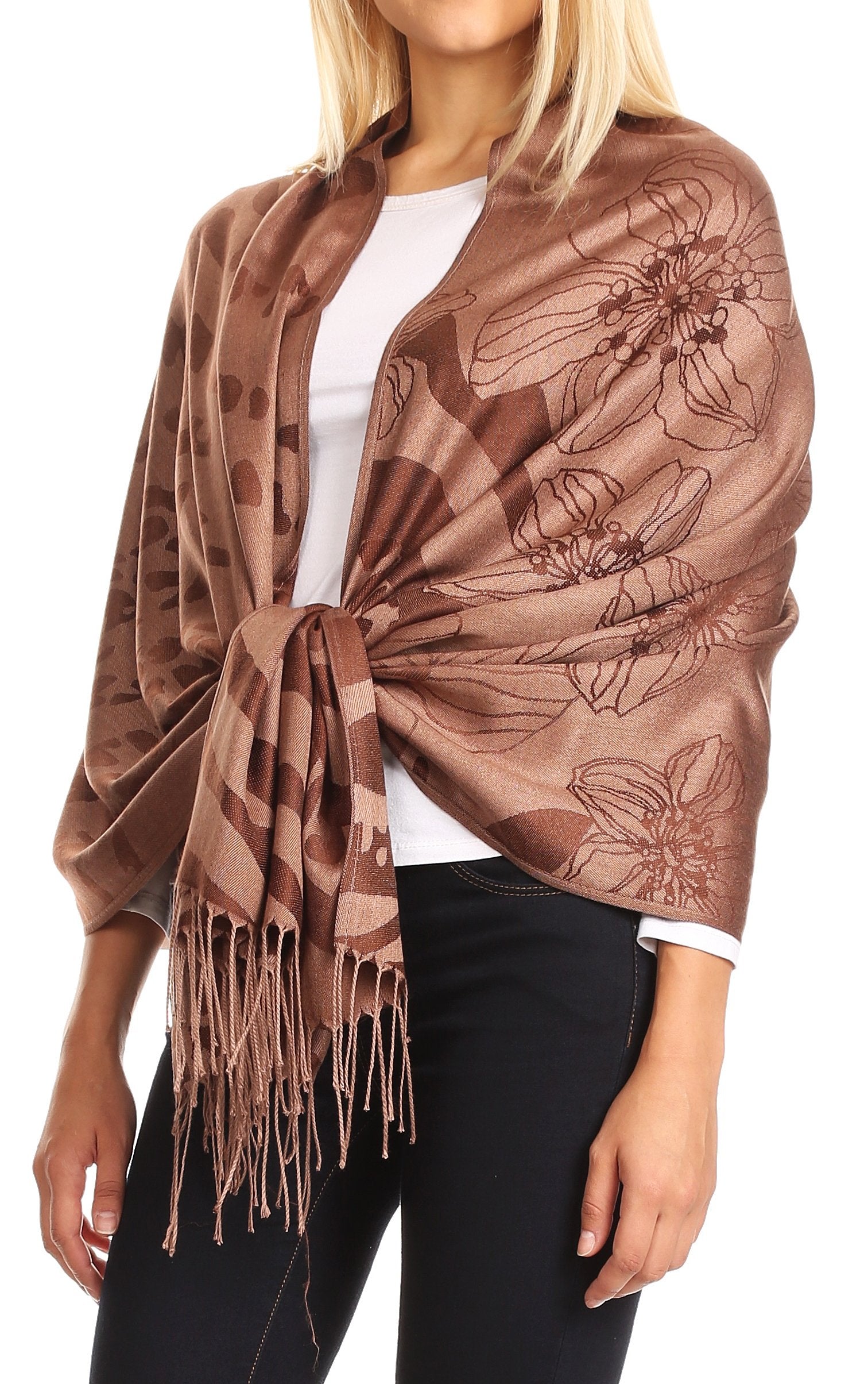 Sakkas Salome Reversible Silky soft Wrap Shawl Scarf with Lovely Floral Brocade - Concordia Style Boutique
