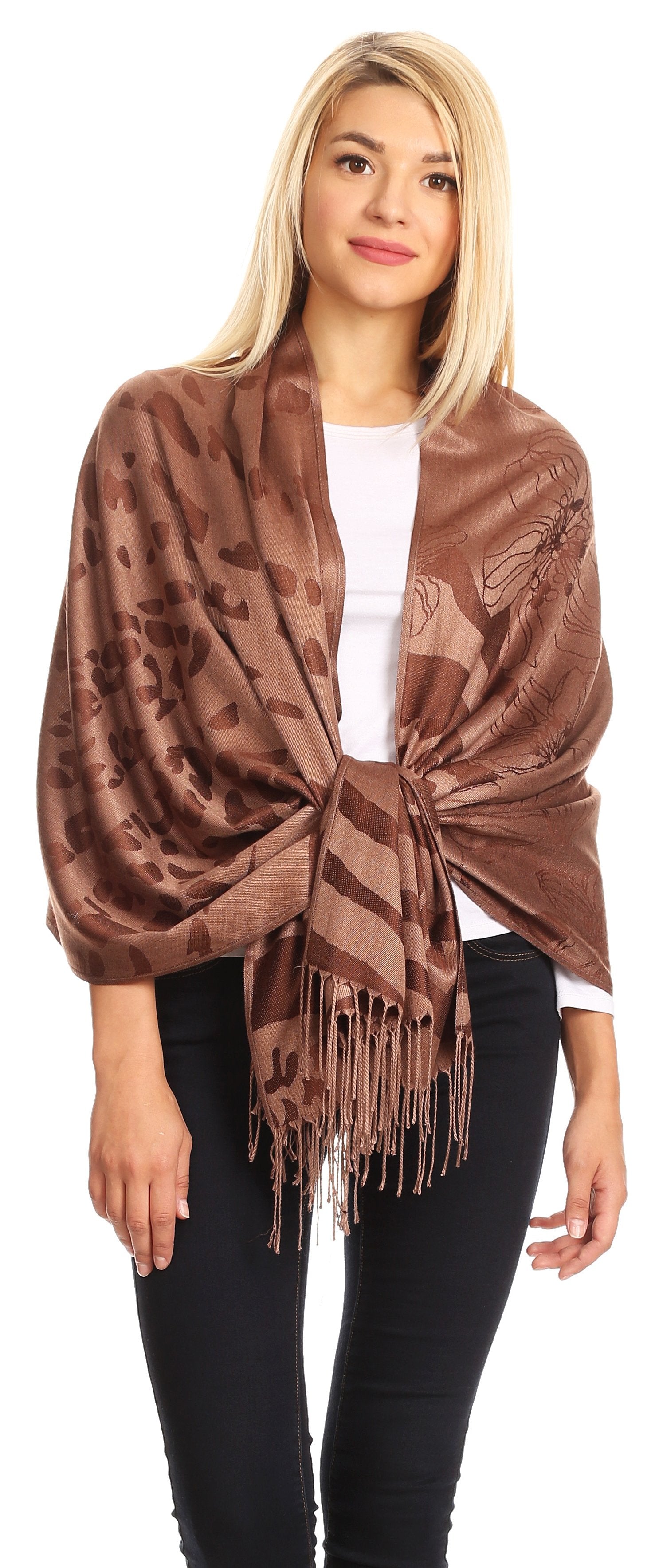 Sakkas Salome Reversible Silky soft Wrap Shawl Scarf with Lovely Floral Brocade - Concordia Style Boutique