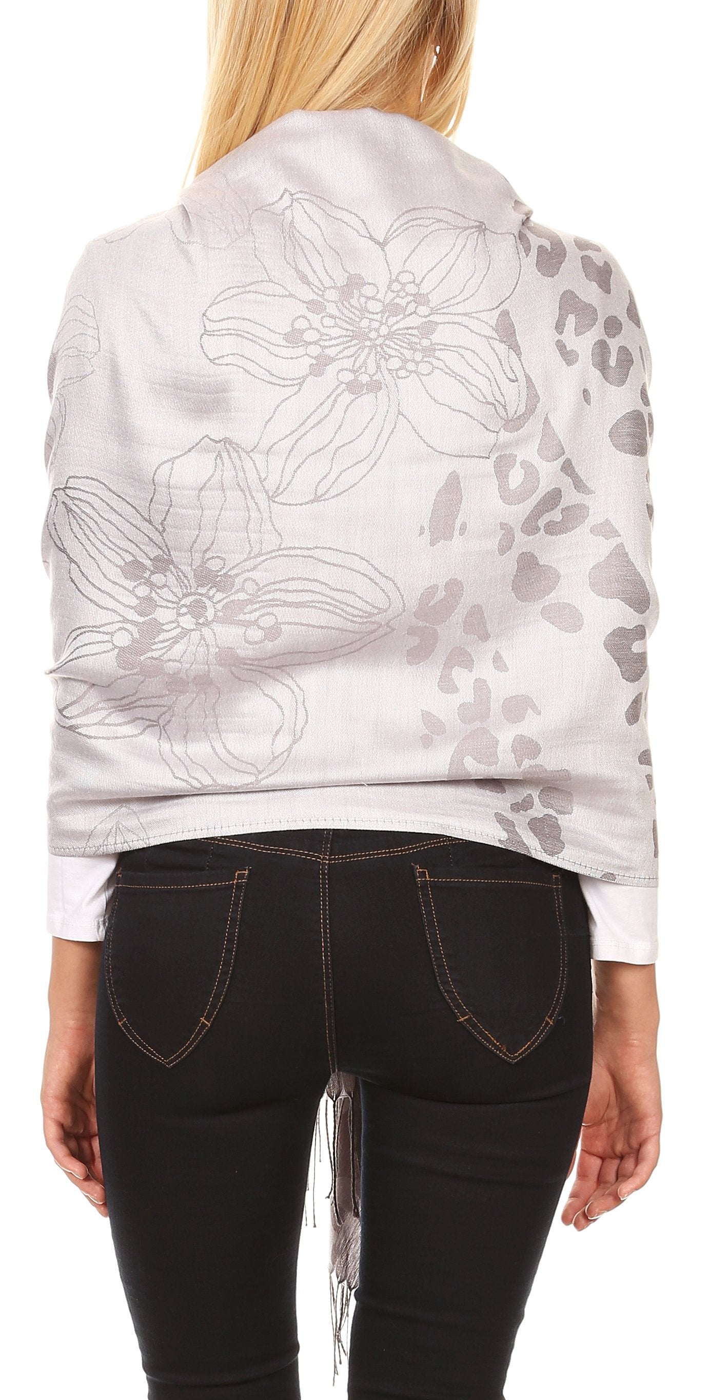Sakkas Salome Reversible Silky soft Wrap Shawl Scarf with Lovely Floral Brocade - Concordia Style Boutique