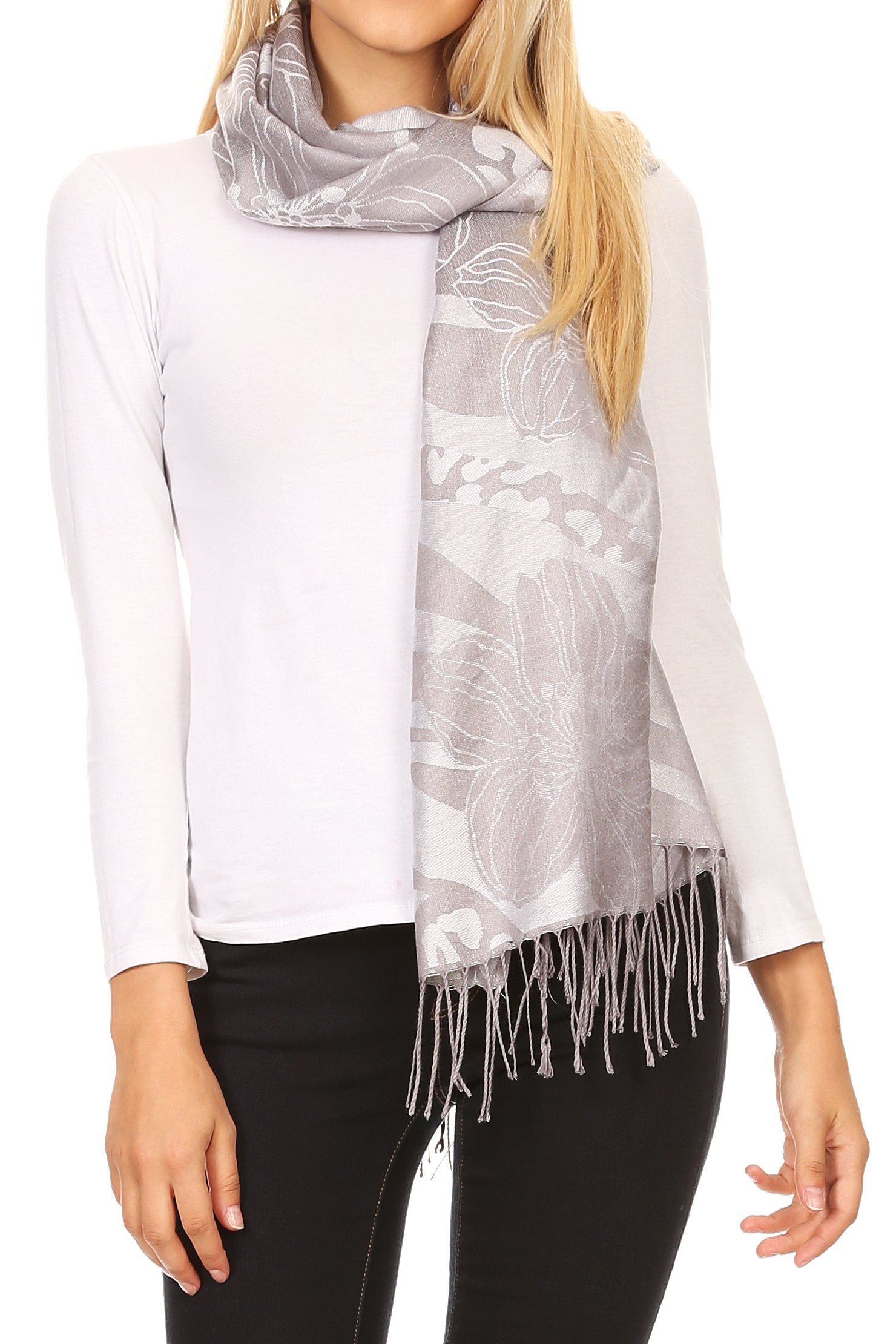 Sakkas Salome Reversible Silky soft Wrap Shawl Scarf with Lovely Floral Brocade - Concordia Style Boutique