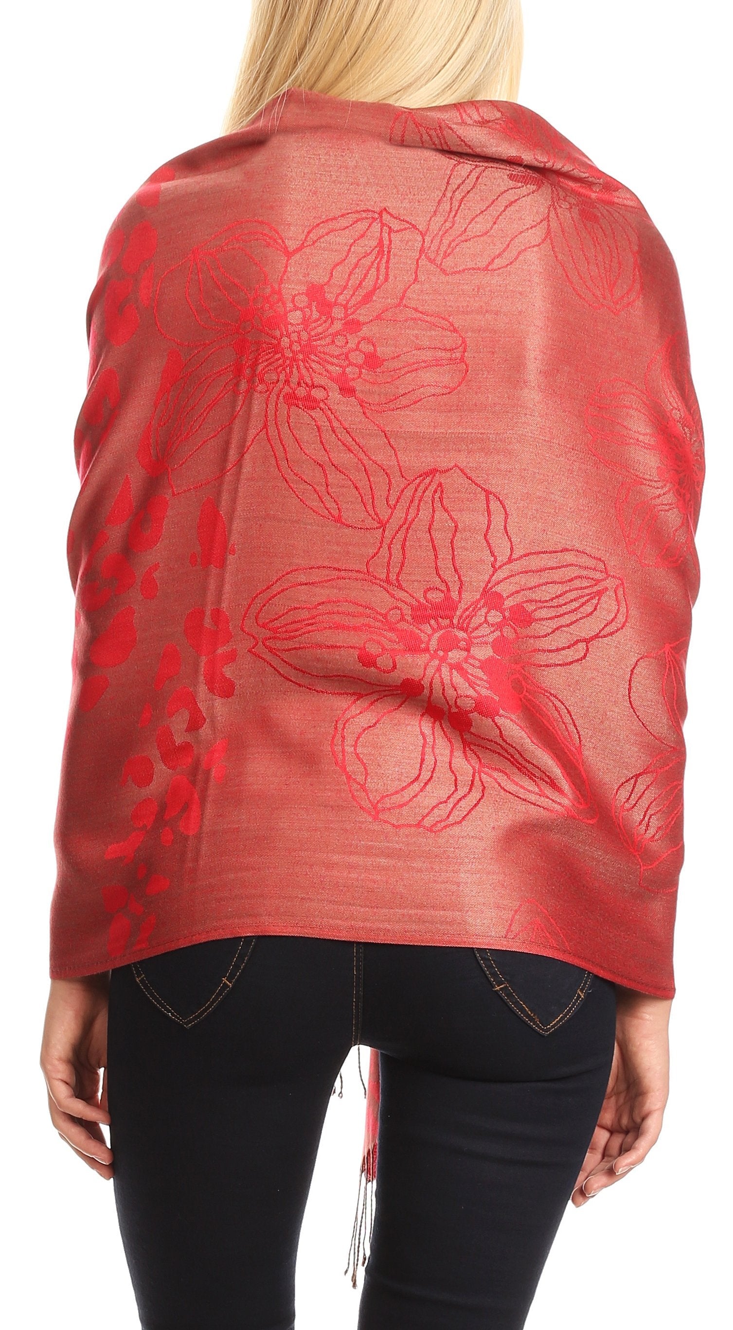 Sakkas Salome Reversible Silky soft Wrap Shawl Scarf with Lovely Floral Brocade - Concordia Style Boutique