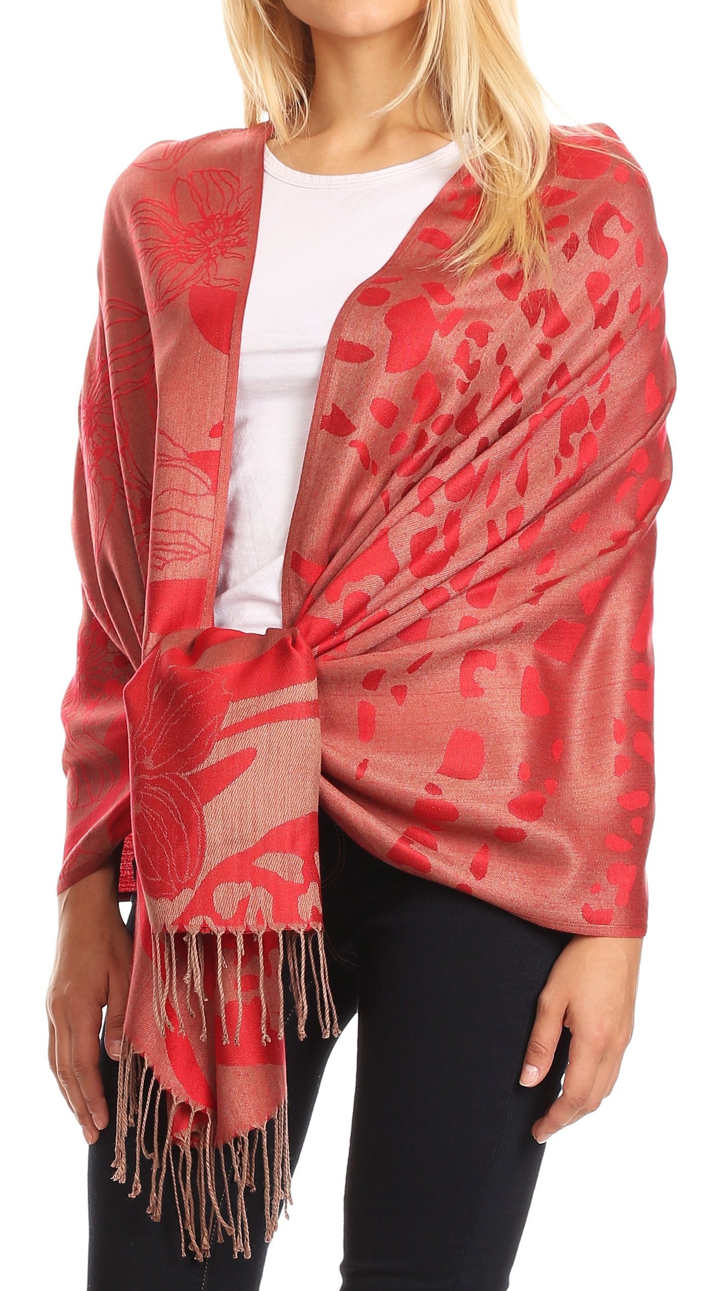 Sakkas Salome Reversible Silky soft Wrap Shawl Scarf with Lovely Floral Brocade - Concordia Style Boutique