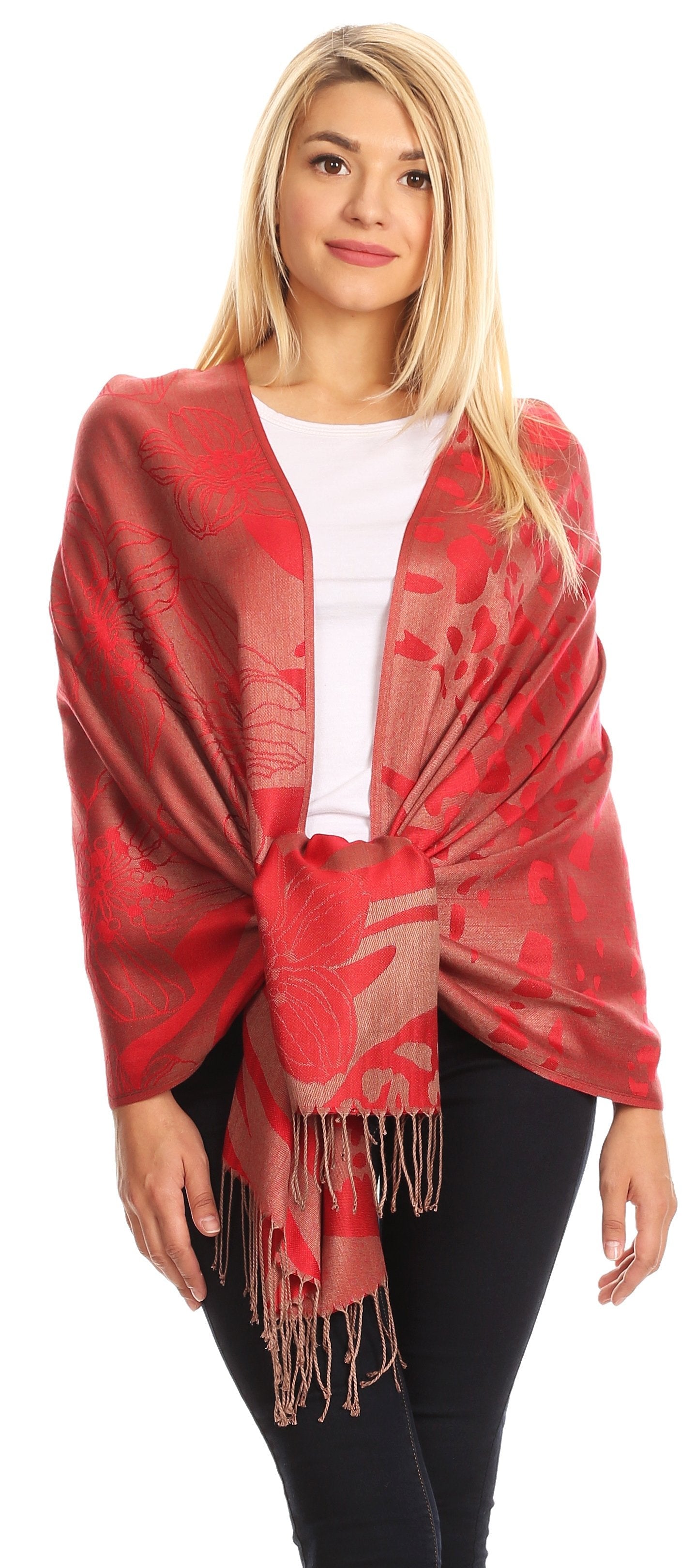 Sakkas Salome Reversible Silky soft Wrap Shawl Scarf with Lovely Floral Brocade - Concordia Style Boutique