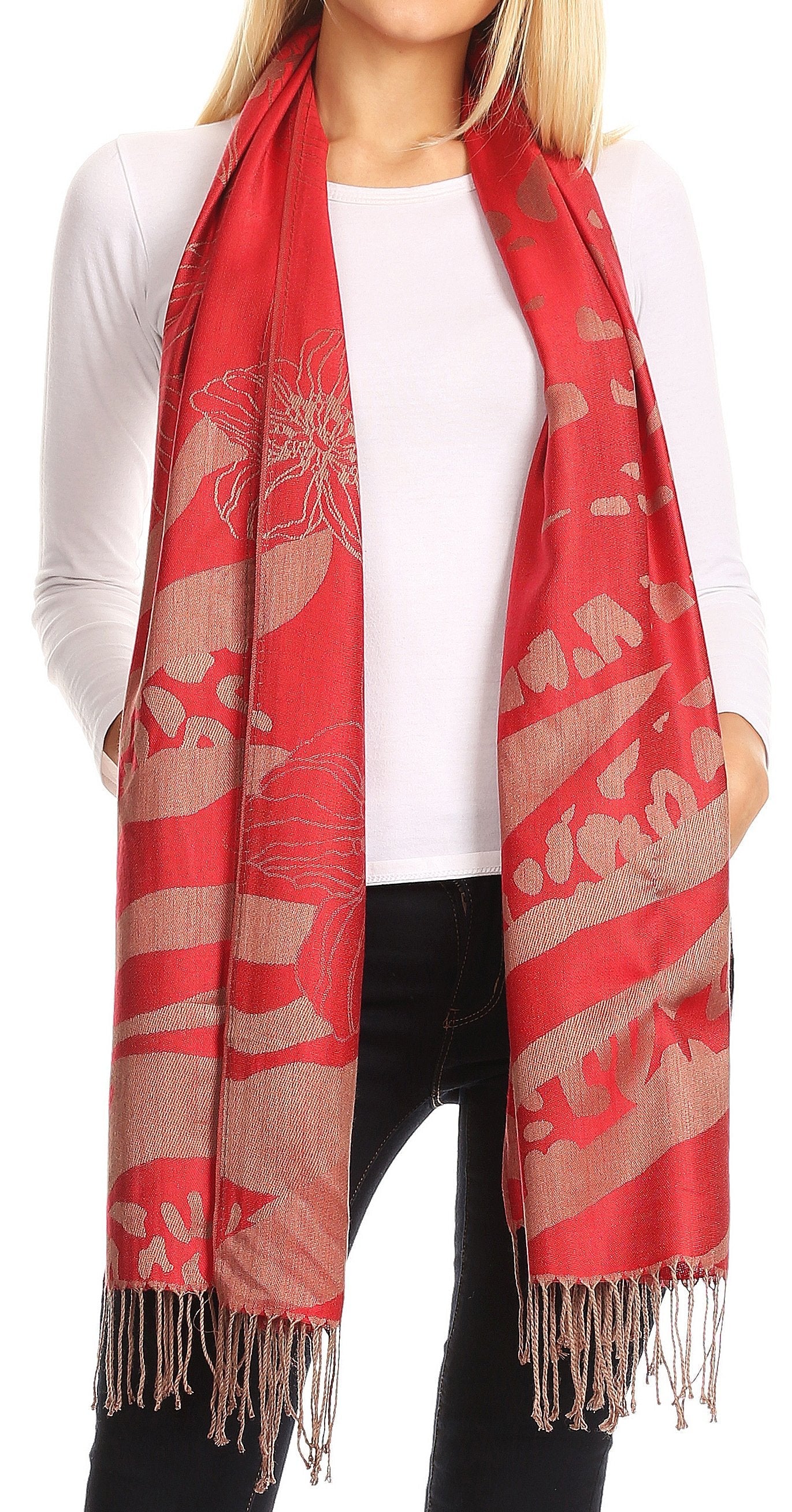 Sakkas Salome Reversible Silky soft Wrap Shawl Scarf with Lovely Floral Brocade - Concordia Style Boutique