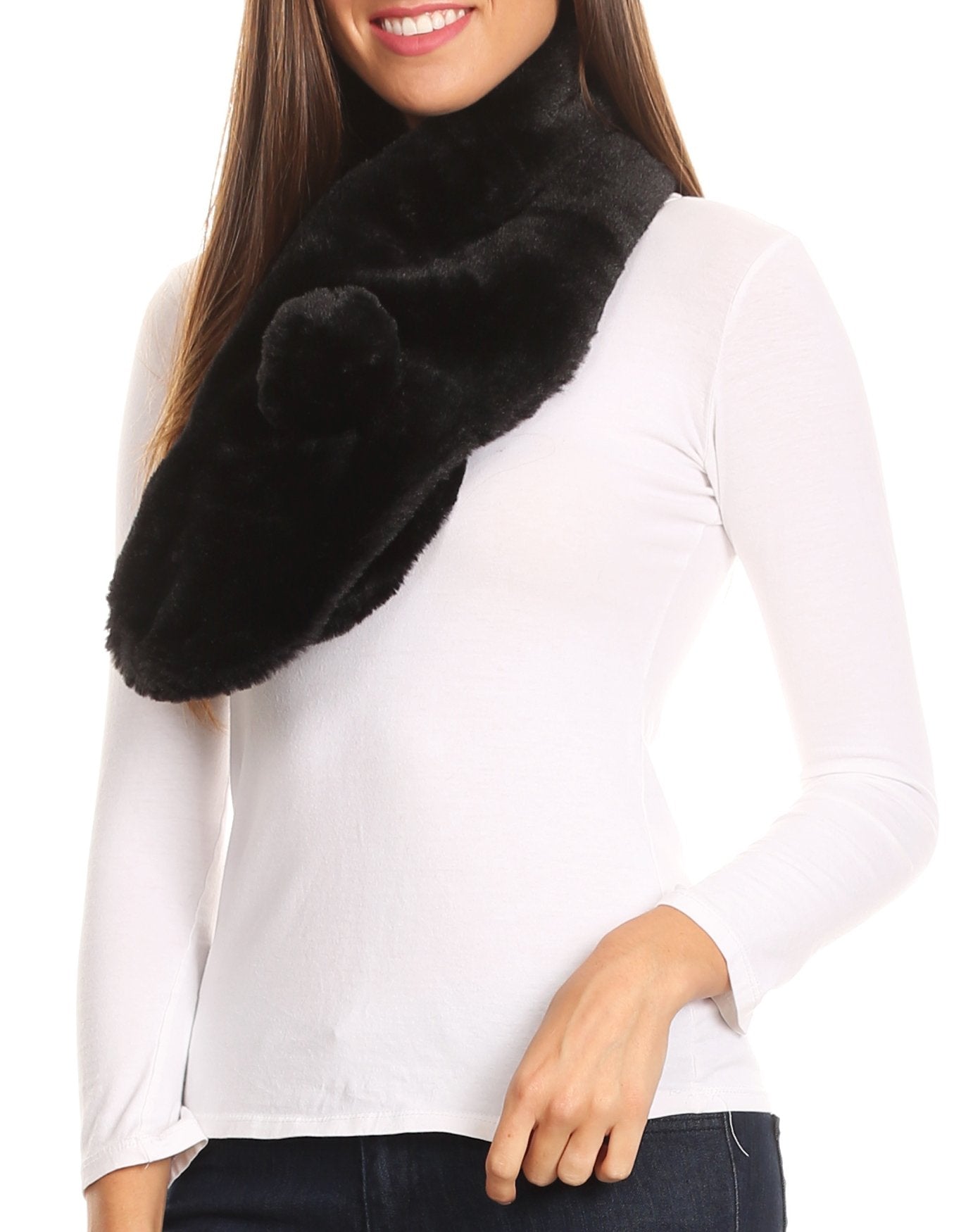 Sakkas Elise Faux Fur Mink Soft Warm Scarf with Pom-Pom - Concordia Style Boutique