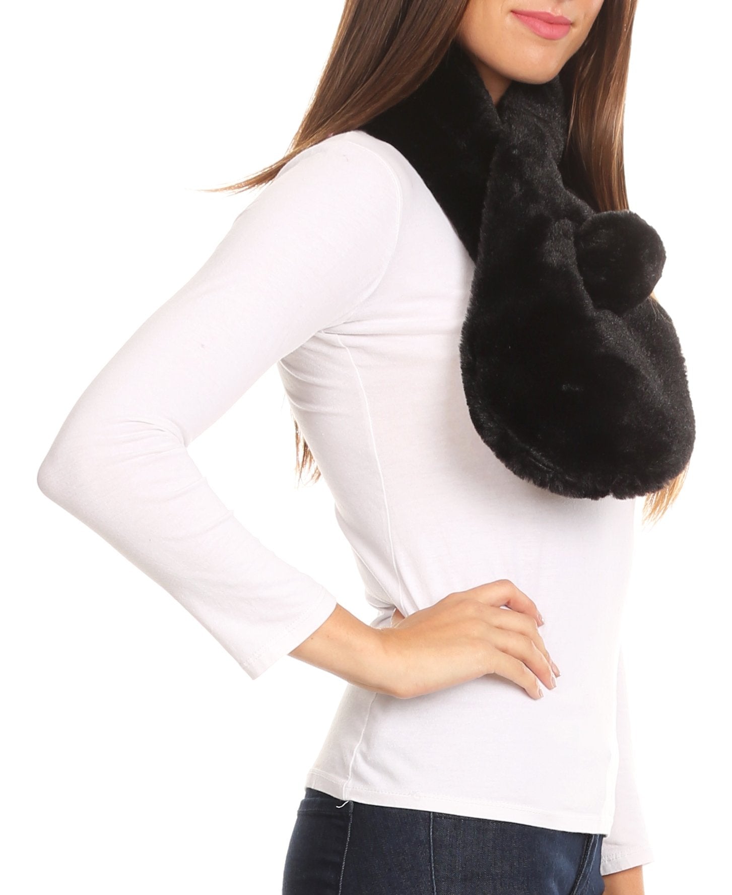 Sakkas Elise Faux Fur Mink Soft Warm Scarf with Pom-Pom - Concordia Style Boutique