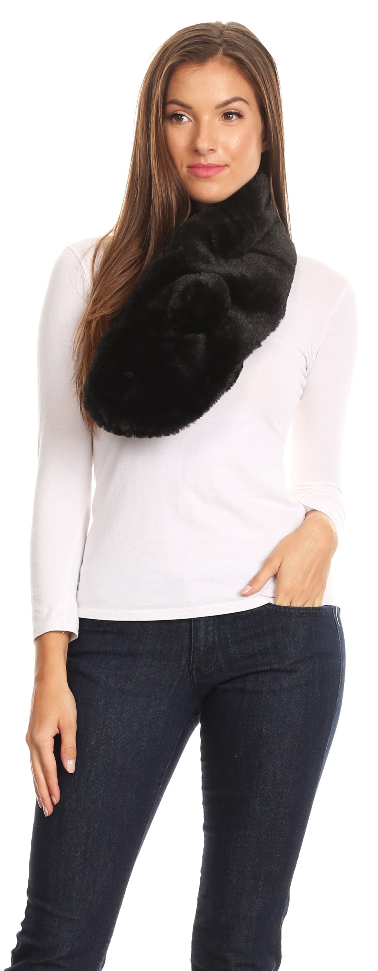 Sakkas Elise Faux Fur Mink Soft Warm Scarf with Pom-Pom - Concordia Style Boutique