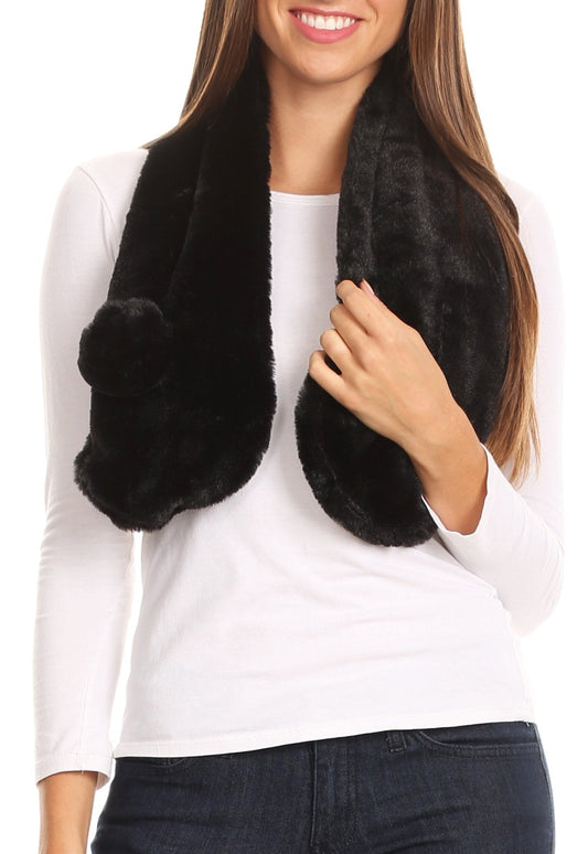 Sakkas Elise Faux Fur Mink Soft Warm Scarf with Pom-Pom - Concordia Style Boutique