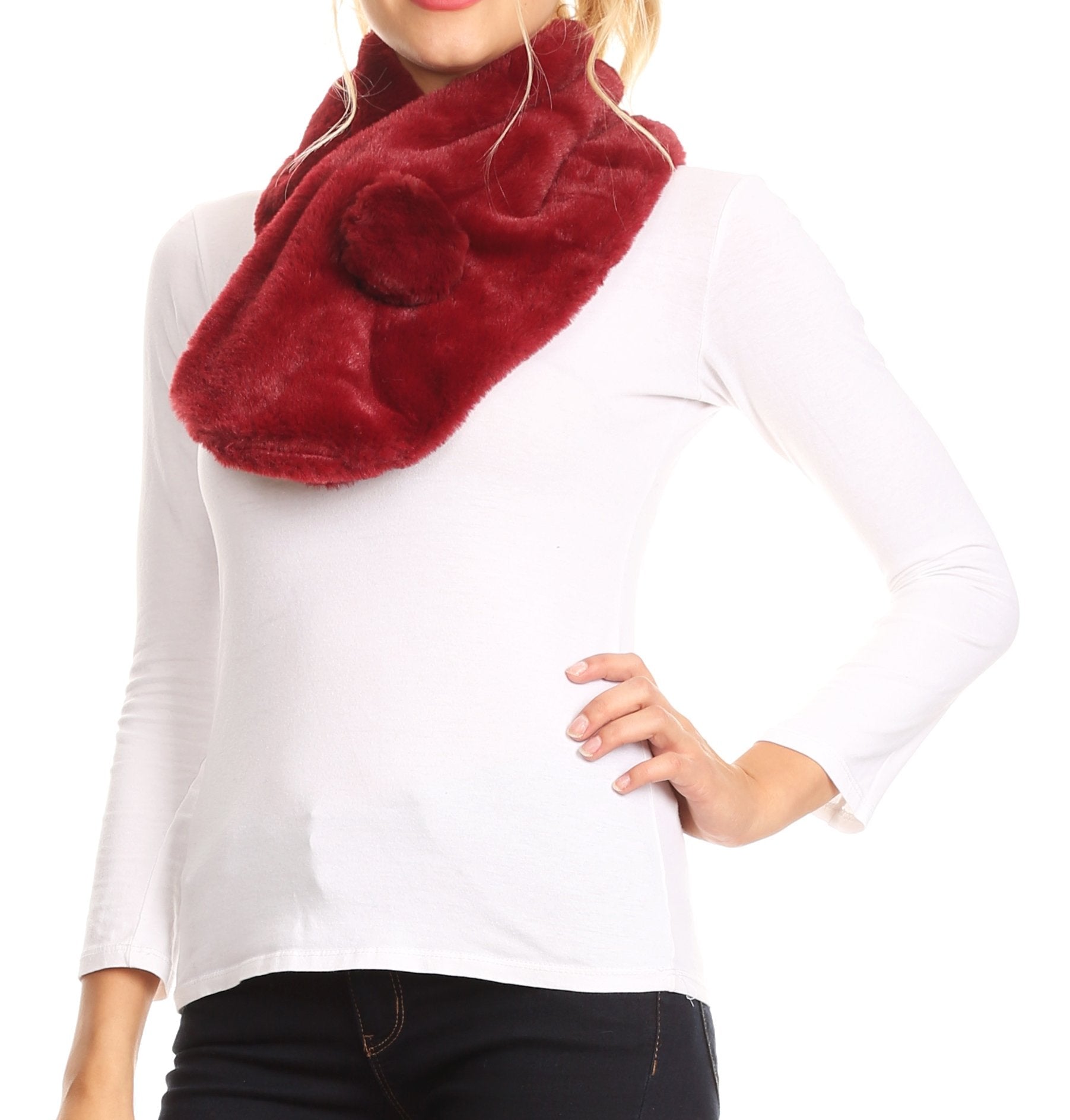 Sakkas Elise Faux Fur Mink Soft Warm Scarf with Pom-Pom - Concordia Style Boutique
