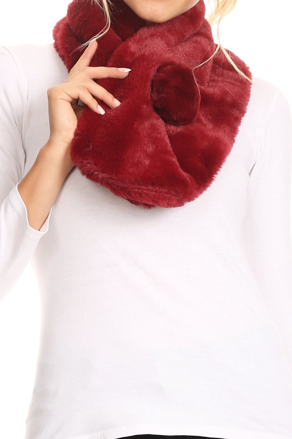 Sakkas Elise Faux Fur Mink Soft Warm Scarf with Pom-Pom - Concordia Style Boutique