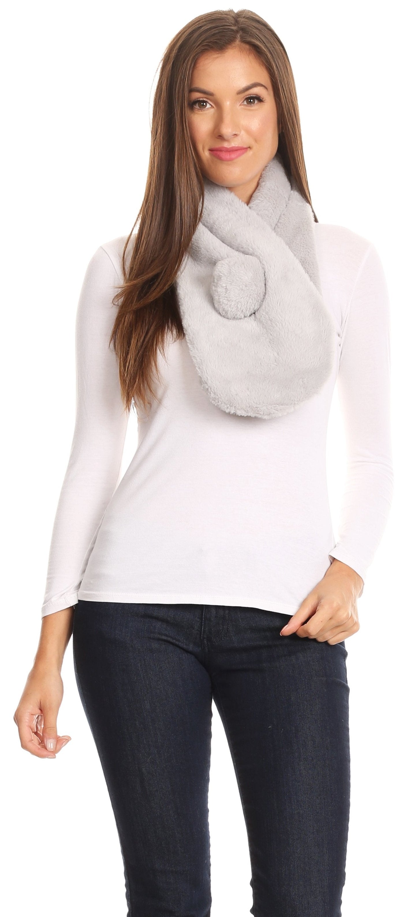 Sakkas Elise Faux Fur Mink Soft Warm Scarf with Pom-Pom - Concordia Style Boutique