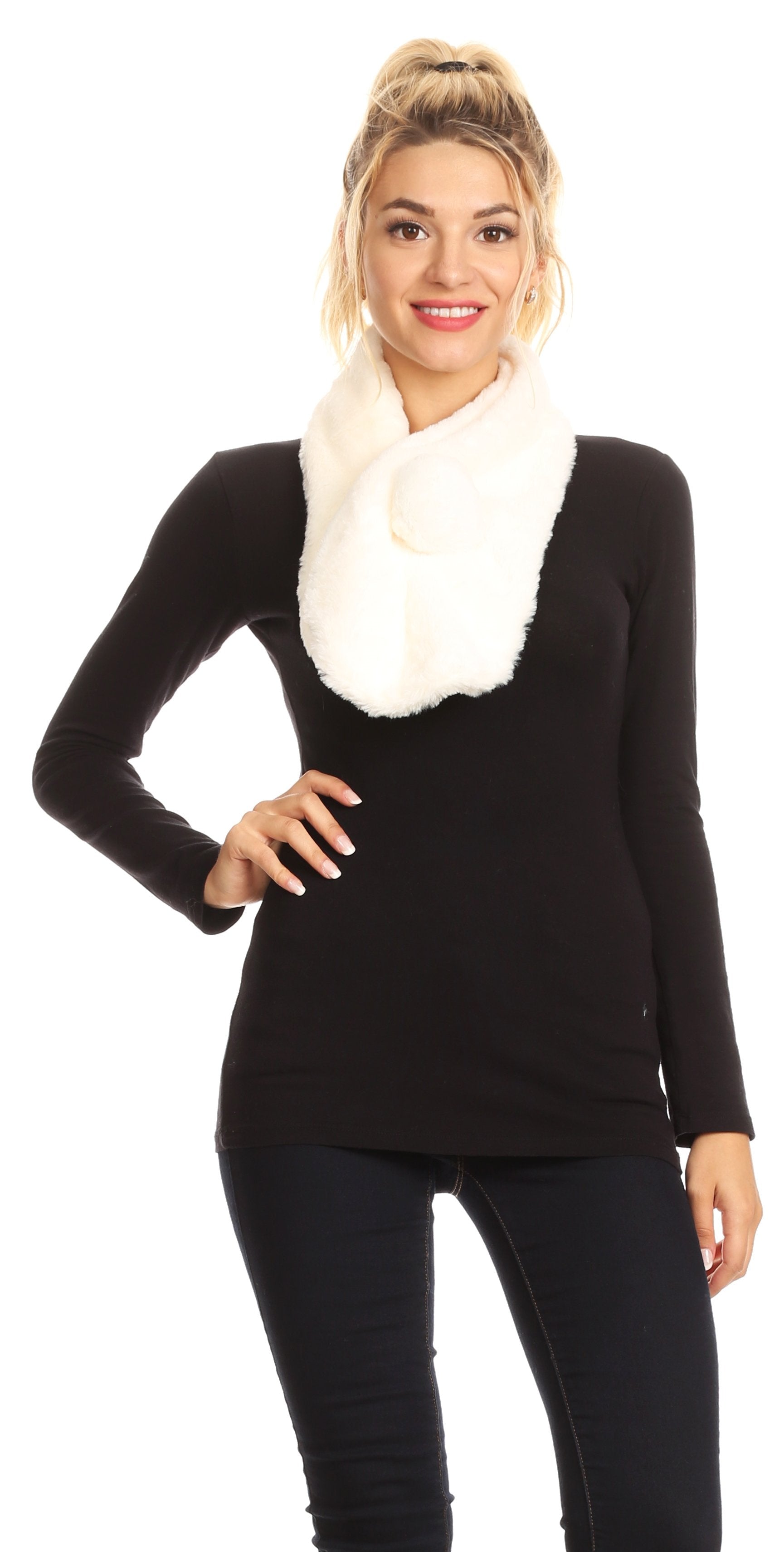 Sakkas Elise Faux Fur Mink Soft Warm Scarf with Pom-Pom - Concordia Style Boutique
