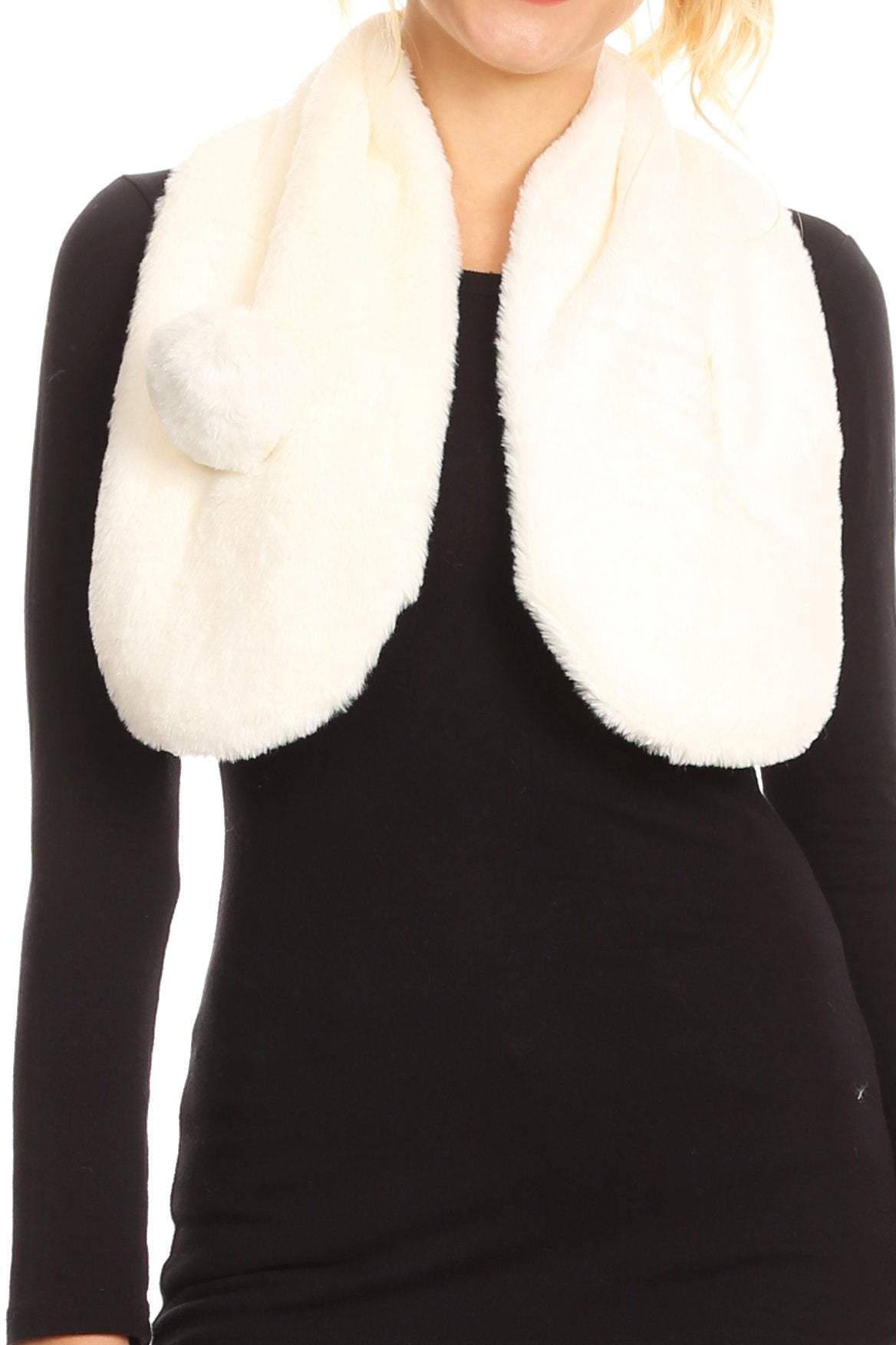 Sakkas Elise Faux Fur Mink Soft Warm Scarf with Pom-Pom - Concordia Style Boutique