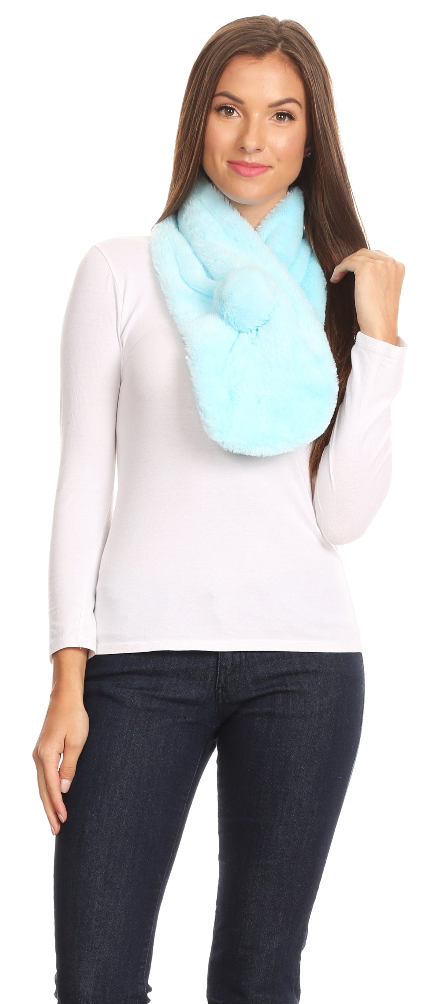 Sakkas Elise Faux Fur Mink Soft Warm Scarf with Pom-Pom - Concordia Style Boutique