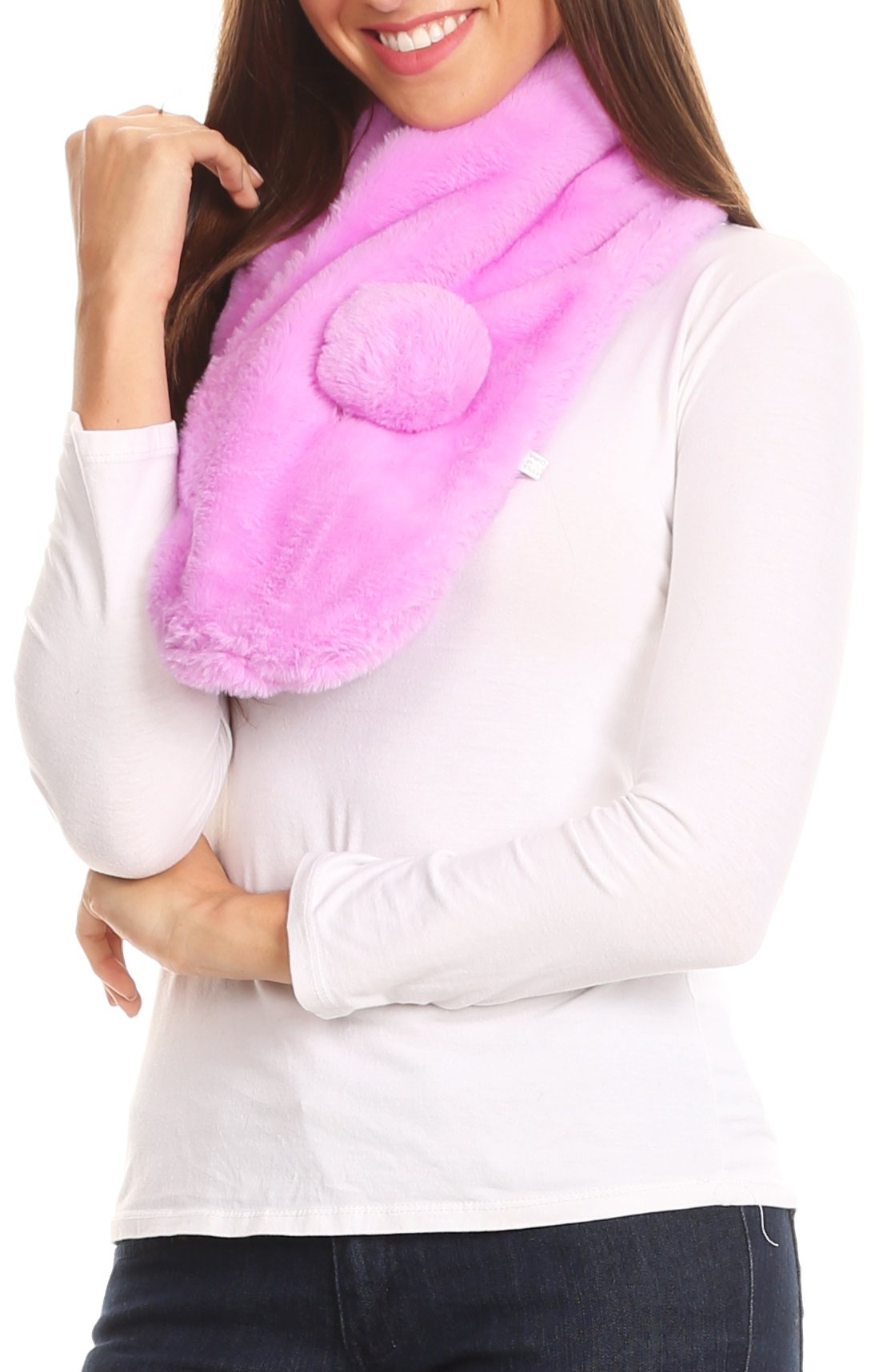 Sakkas Elise Faux Fur Mink Soft Warm Scarf with Pom-Pom - Concordia Style Boutique