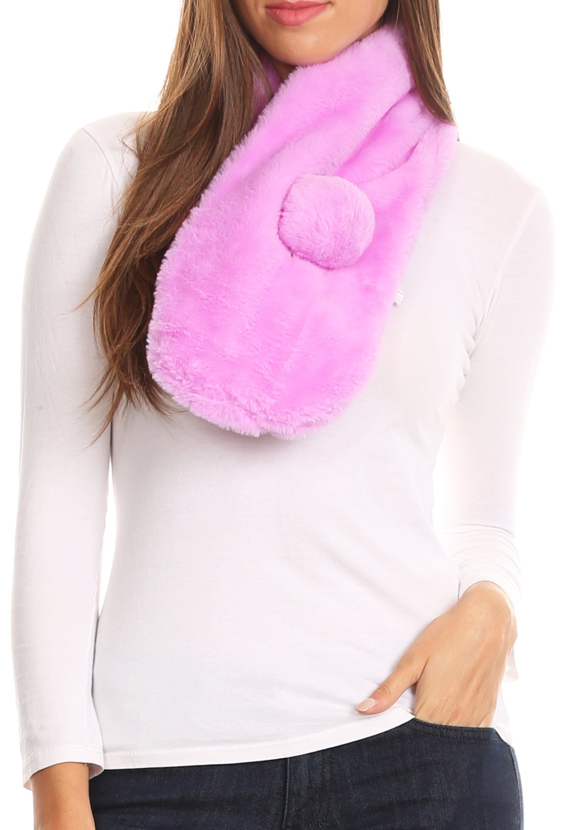 Sakkas Elise Faux Fur Mink Soft Warm Scarf with Pom-Pom - Concordia Style Boutique
