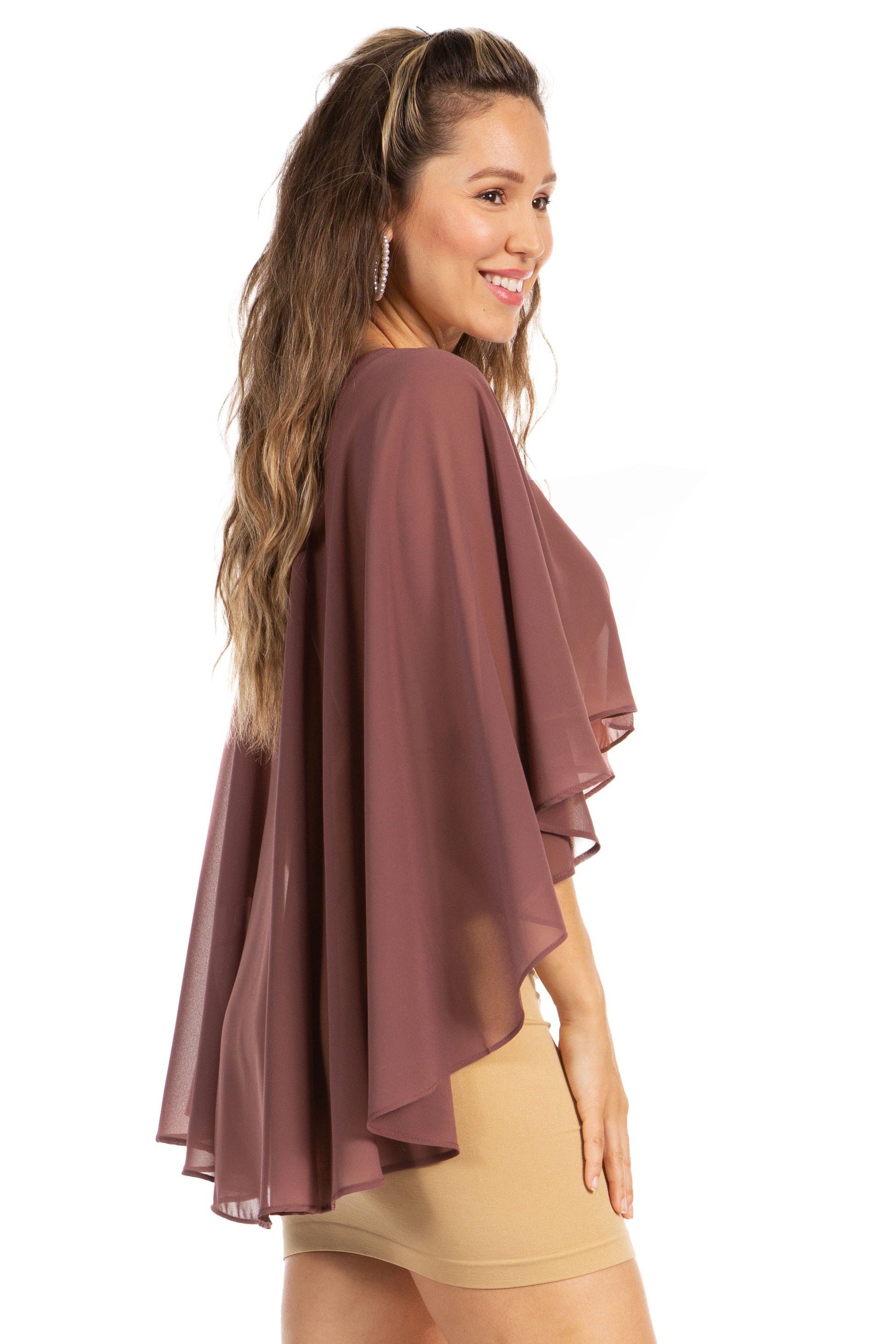Sakkas Anya Women's Soft Chiffon Wedding Bridesmaid Bridal Cape Wrap Bolero Shrug - Concordia Style Boutique