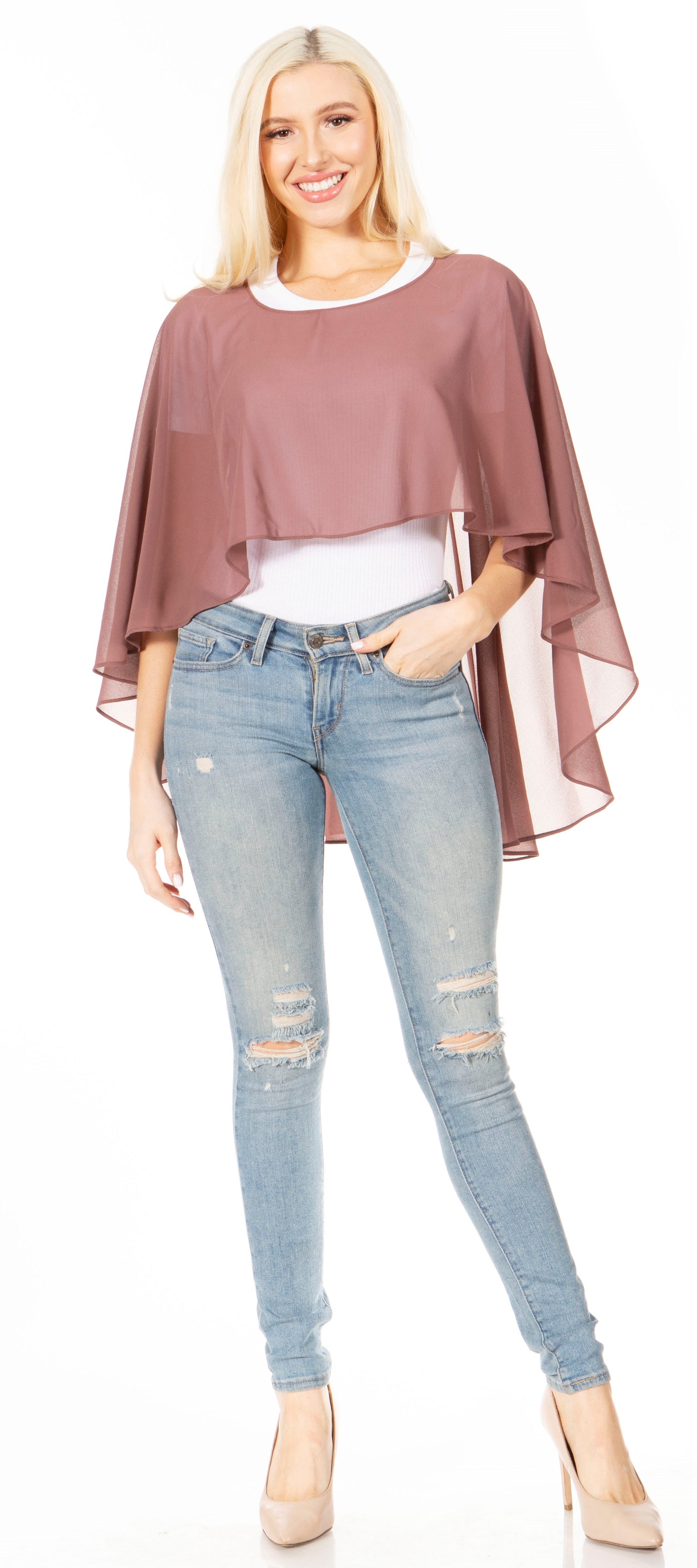 Sakkas Anya Women's Soft Chiffon Wedding Bridesmaid Bridal Cape Wrap Bolero Shrug - Concordia Style Boutique
