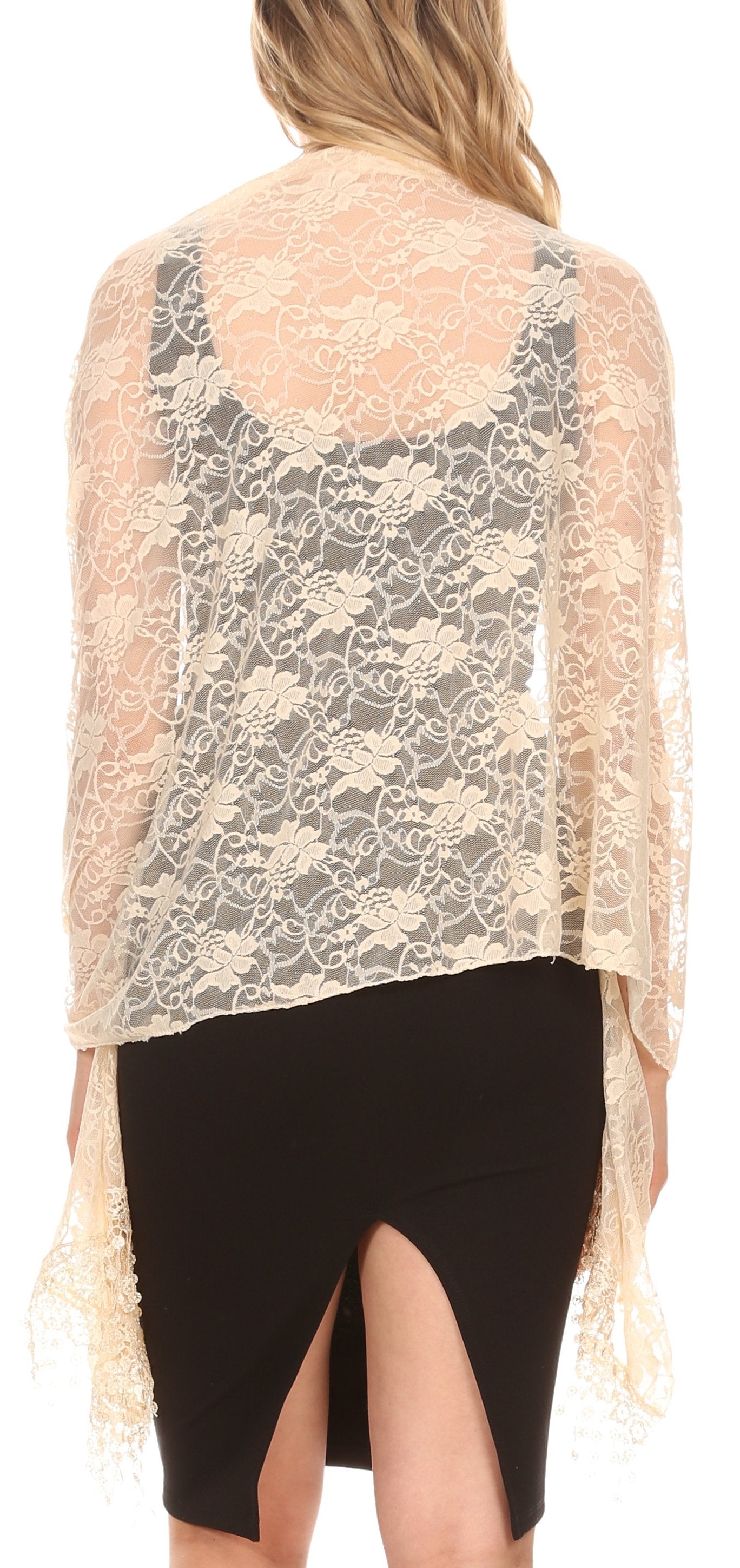 Sakkas Mari Women's Large Lightweight Soft Lace Scarf Wrap Shawl Floral and Fringe - Concordia Style Boutique