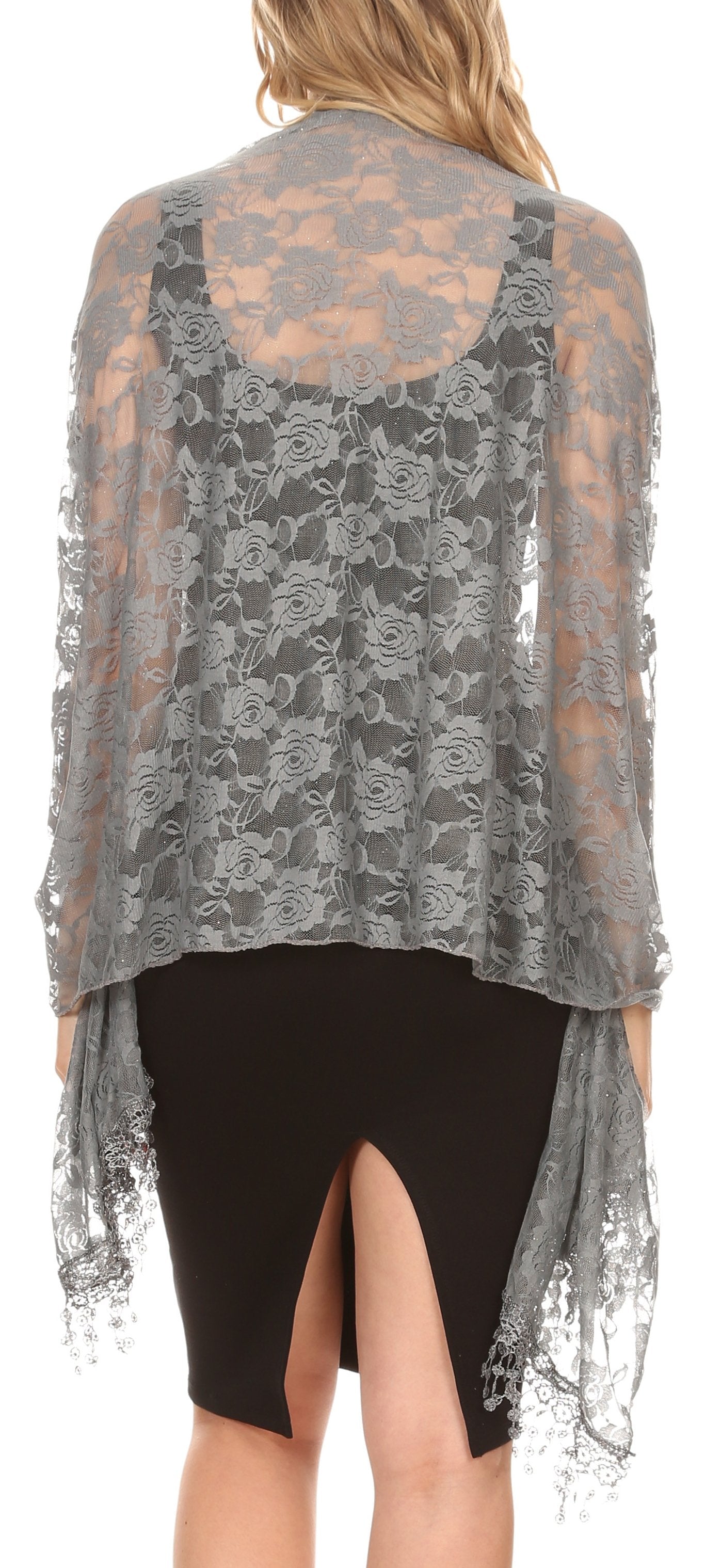 Sakkas Mari Women's Large Lightweight Soft Lace Scarf Wrap Shawl Floral and Fringe - Concordia Style Boutique
