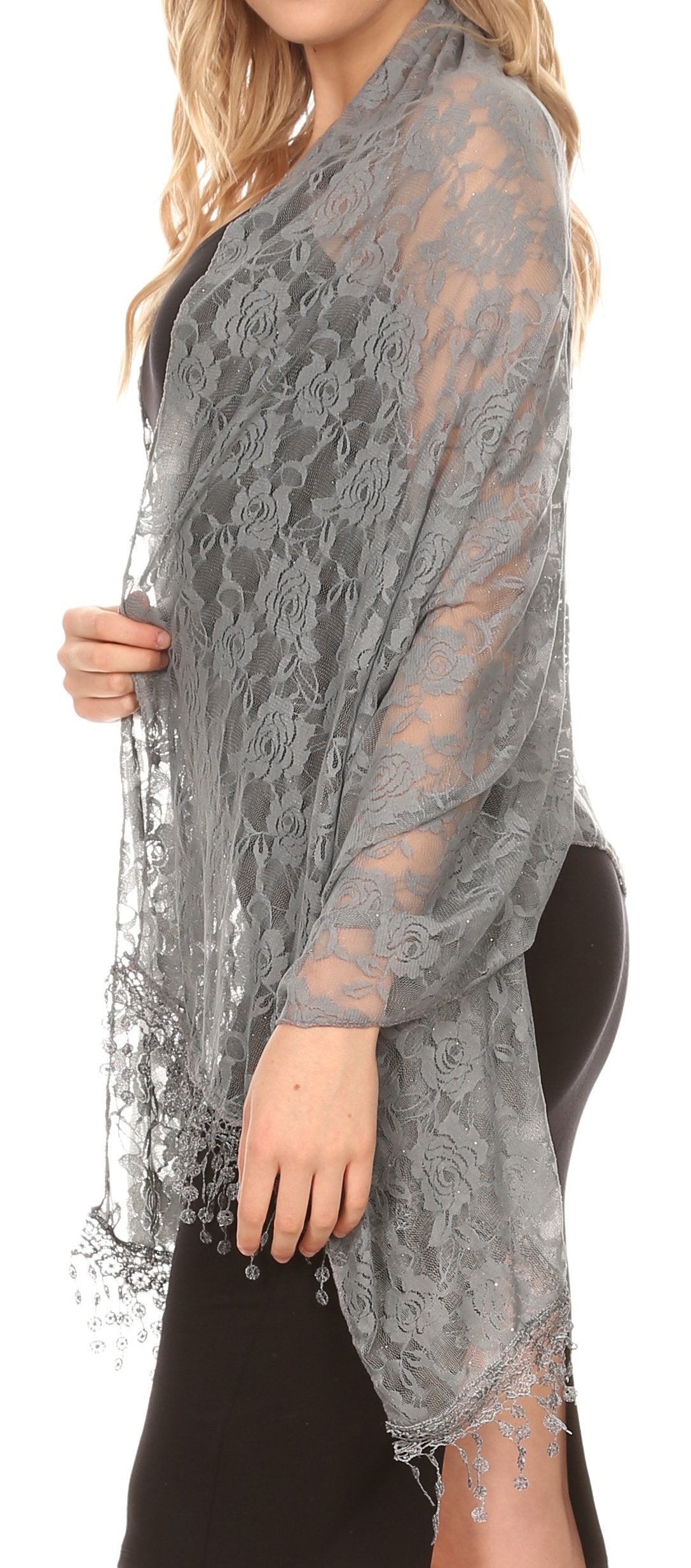 Sakkas Mari Women's Large Lightweight Soft Lace Scarf Wrap Shawl Floral and Fringe - Concordia Style Boutique