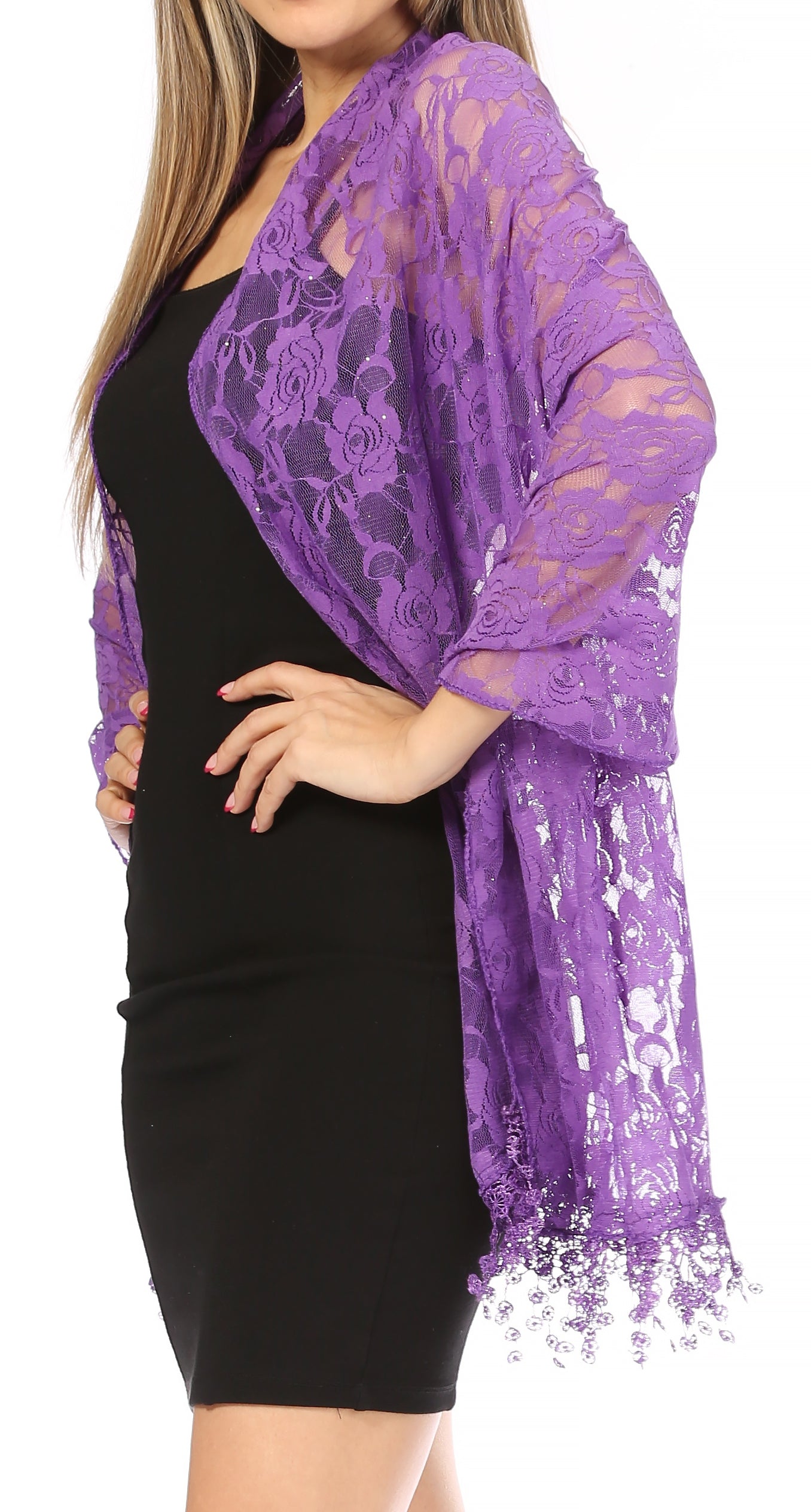 Sakkas Mari Women's Large Lightweight Soft Lace Scarf Wrap Shawl Floral and Fringe - Concordia Style Boutique