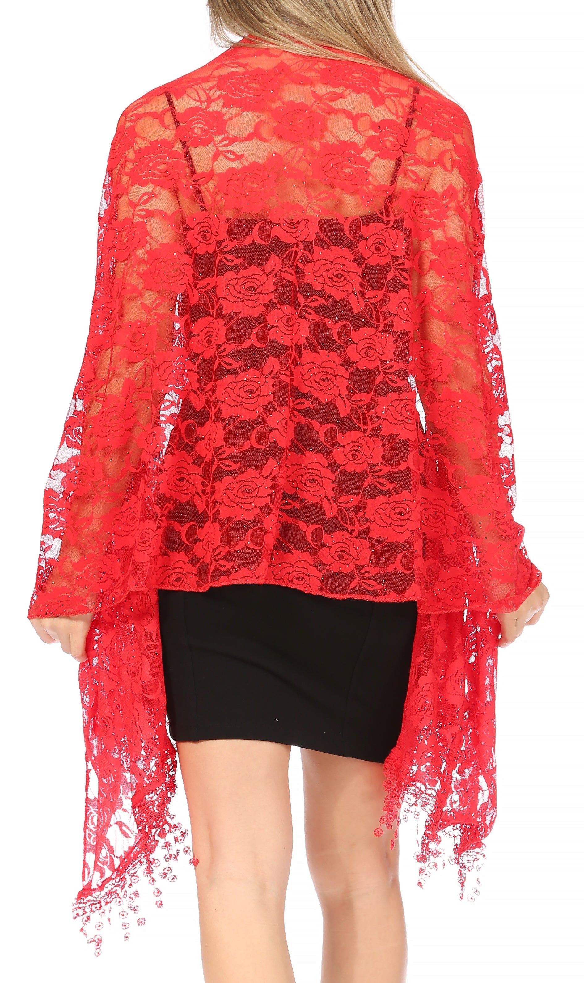 Sakkas Mari Women's Large Lightweight Soft Lace Scarf Wrap Shawl Floral and Fringe - Concordia Style Boutique