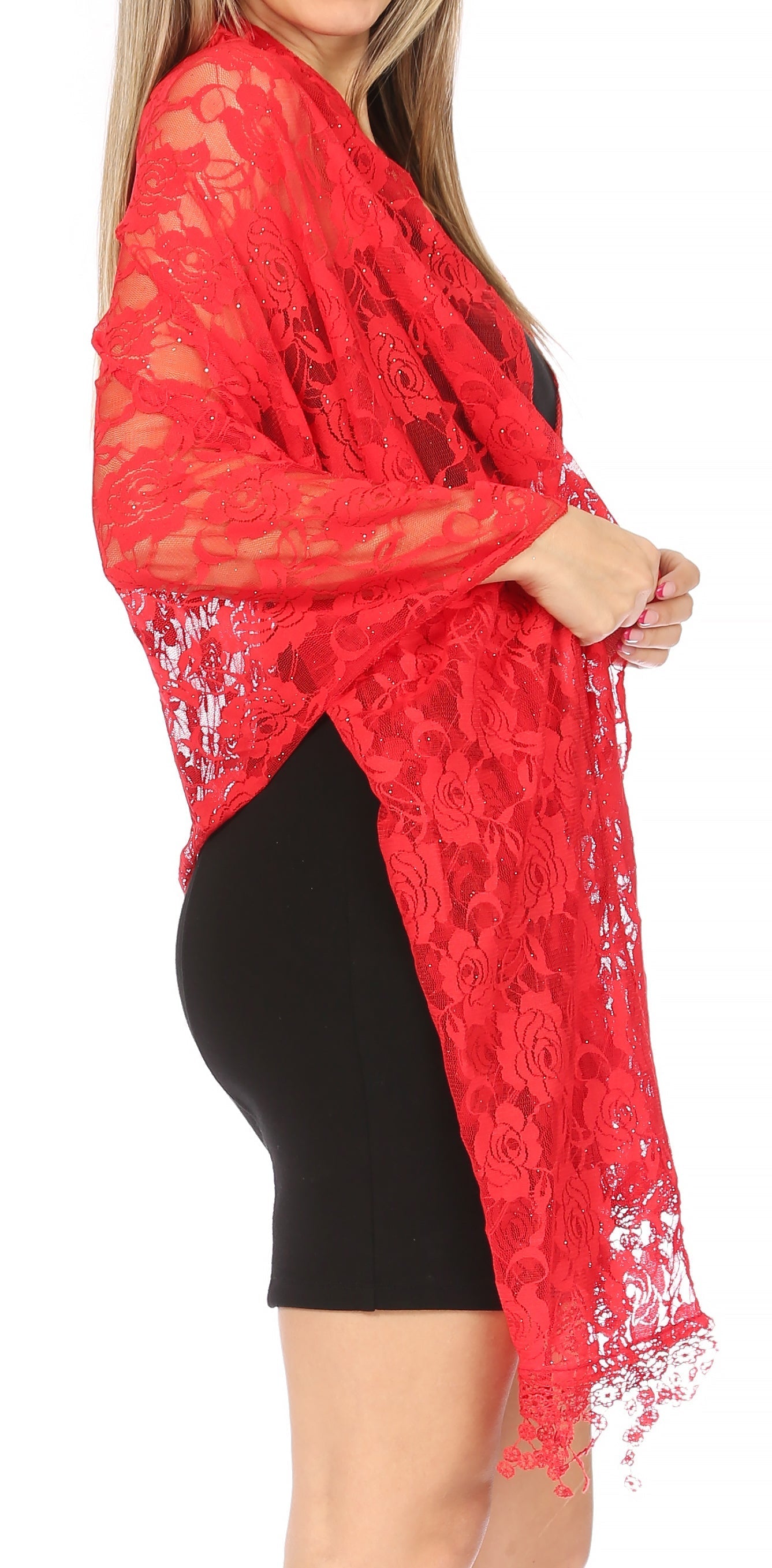 Sakkas Mari Women's Large Lightweight Soft Lace Scarf Wrap Shawl Floral and Fringe - Concordia Style Boutique