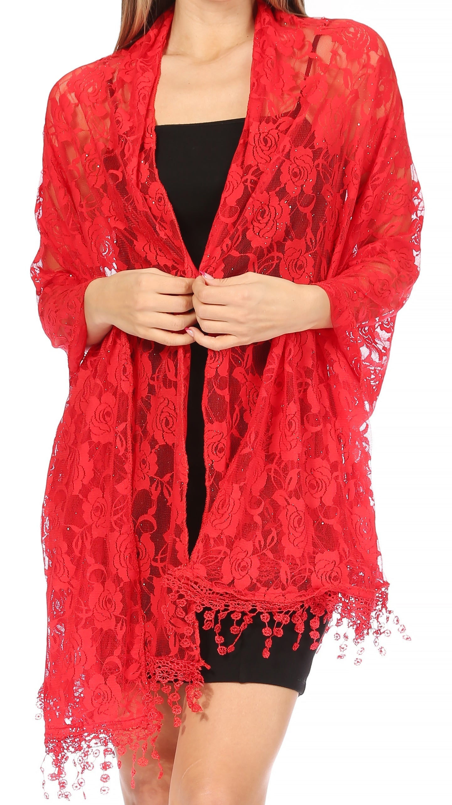 Sakkas Mari Women's Large Lightweight Soft Lace Scarf Wrap Shawl Floral and Fringe - Concordia Style Boutique