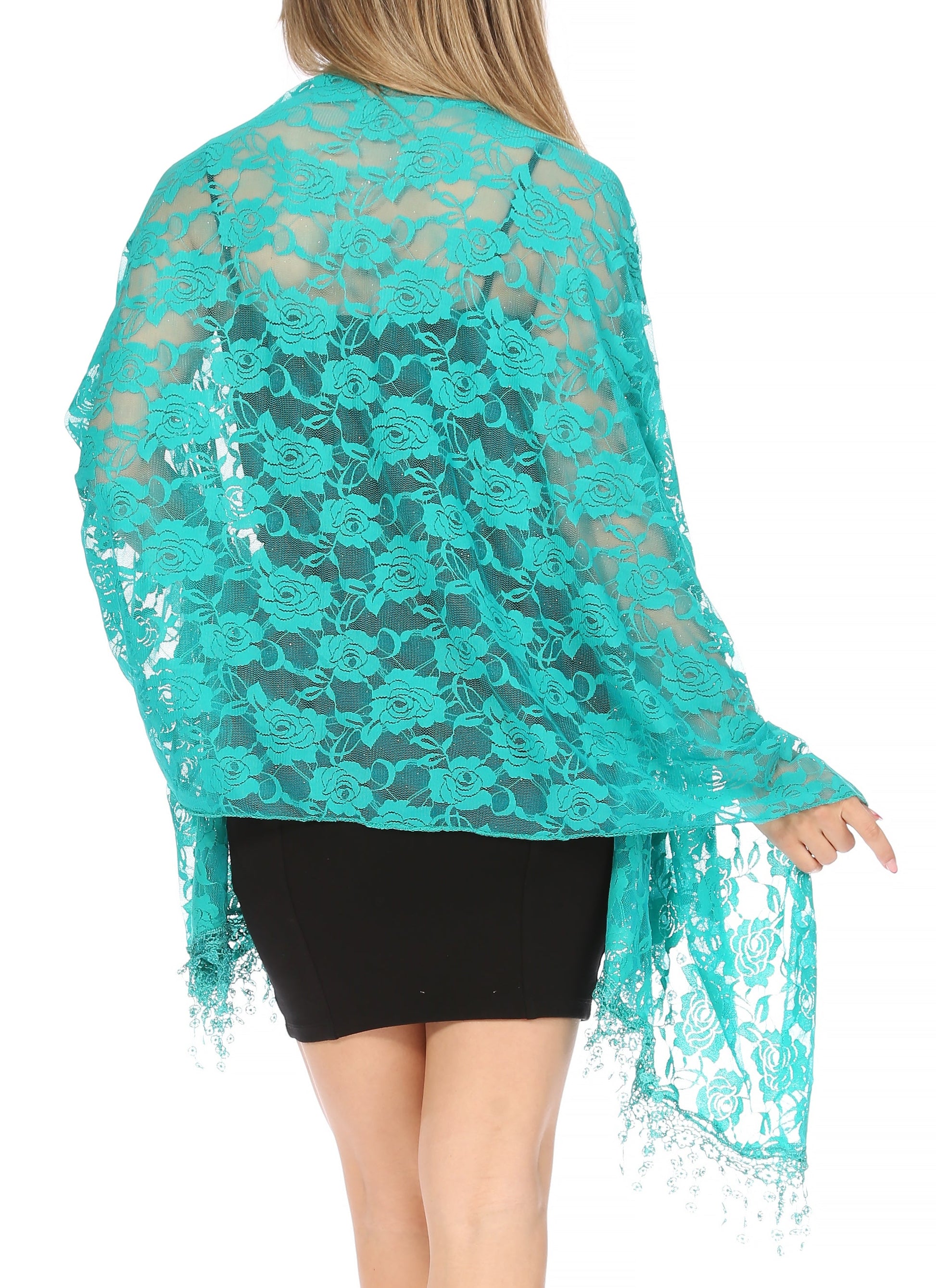 Sakkas Mari Women's Large Lightweight Soft Lace Scarf Wrap Shawl Floral and Fringe - Concordia Style Boutique