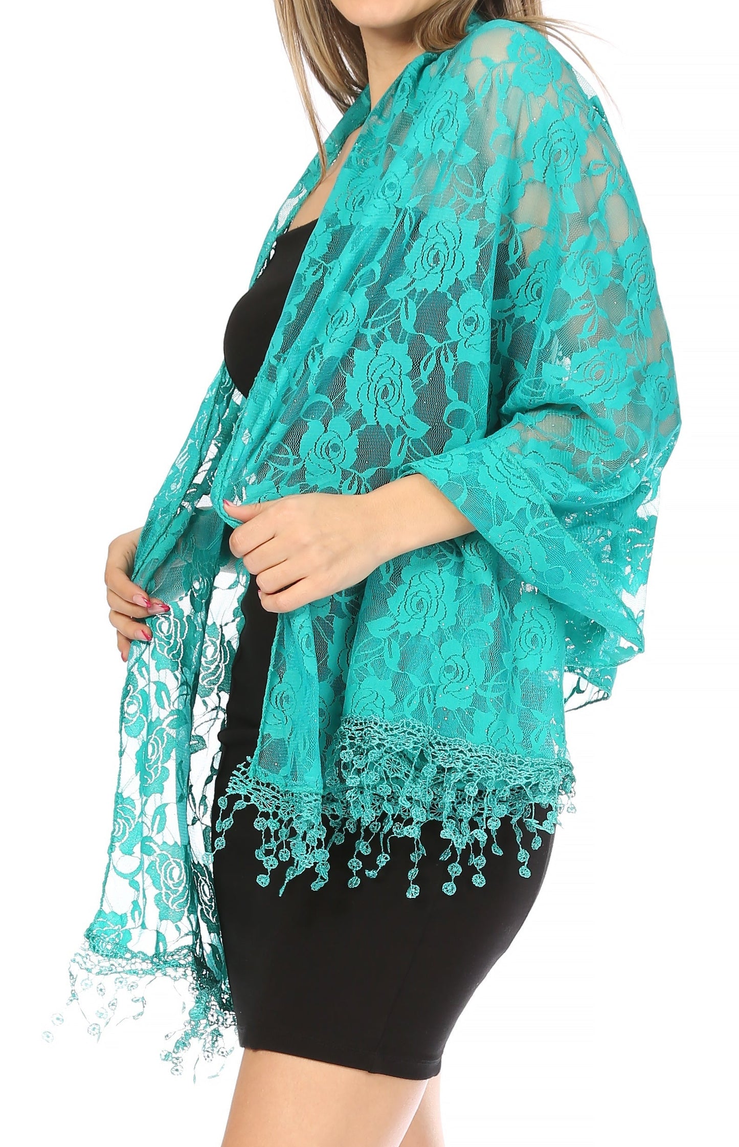 Sakkas Mari Women's Large Lightweight Soft Lace Scarf Wrap Shawl Floral and Fringe - Concordia Style Boutique
