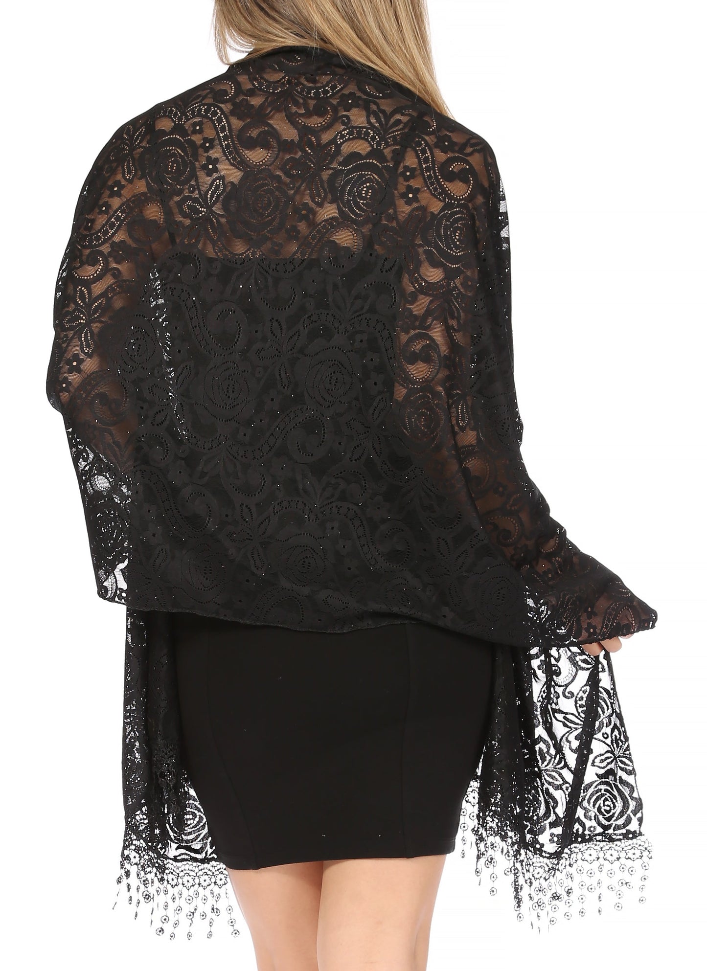 Sakkas Mari Women's Large Lightweight Soft Lace Scarf Wrap Shawl Floral and Fringe - Concordia Style Boutique