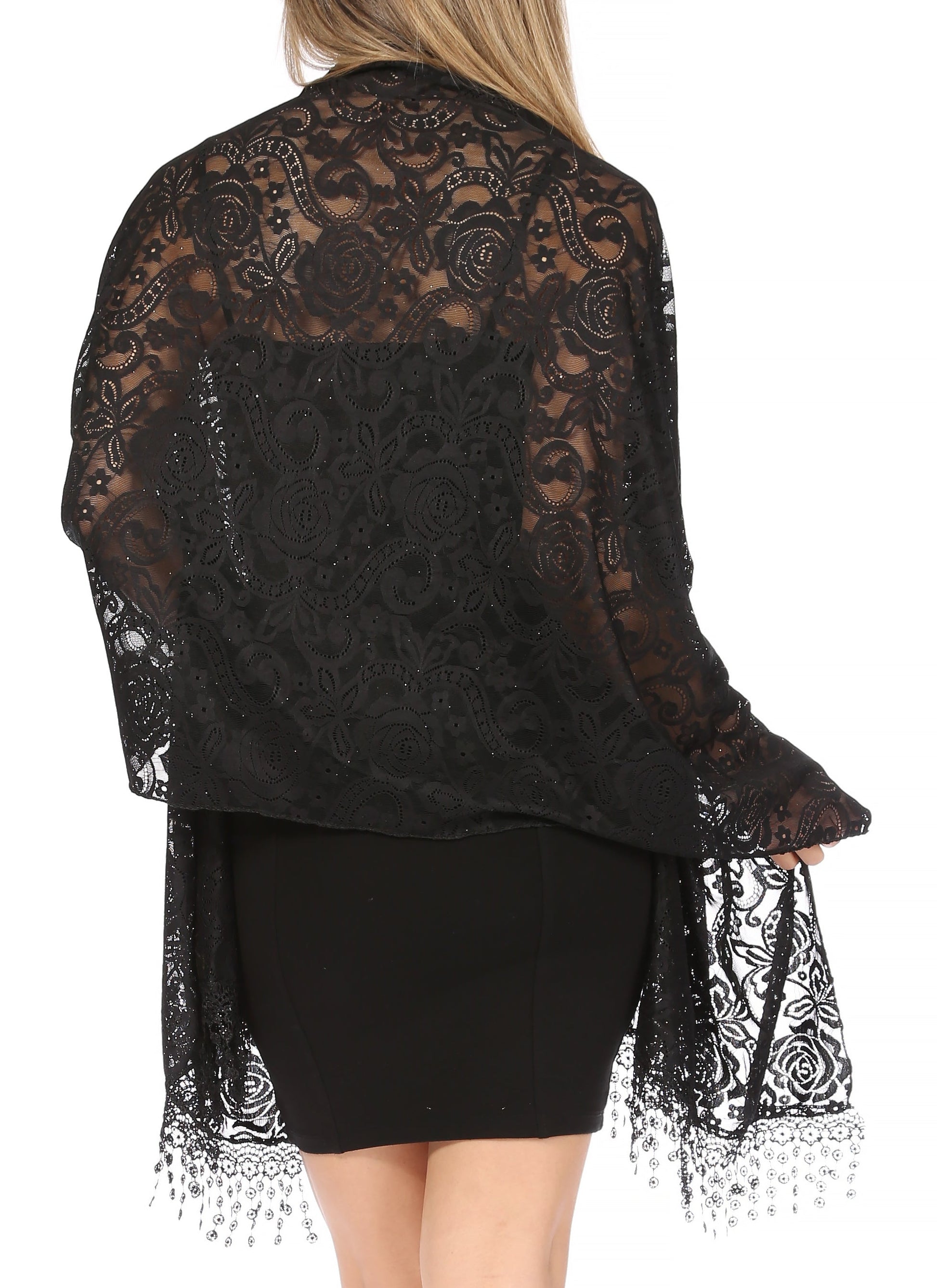 Sakkas Mari Women's Large Lightweight Soft Lace Scarf Wrap Shawl Floral and Fringe - Concordia Style Boutique